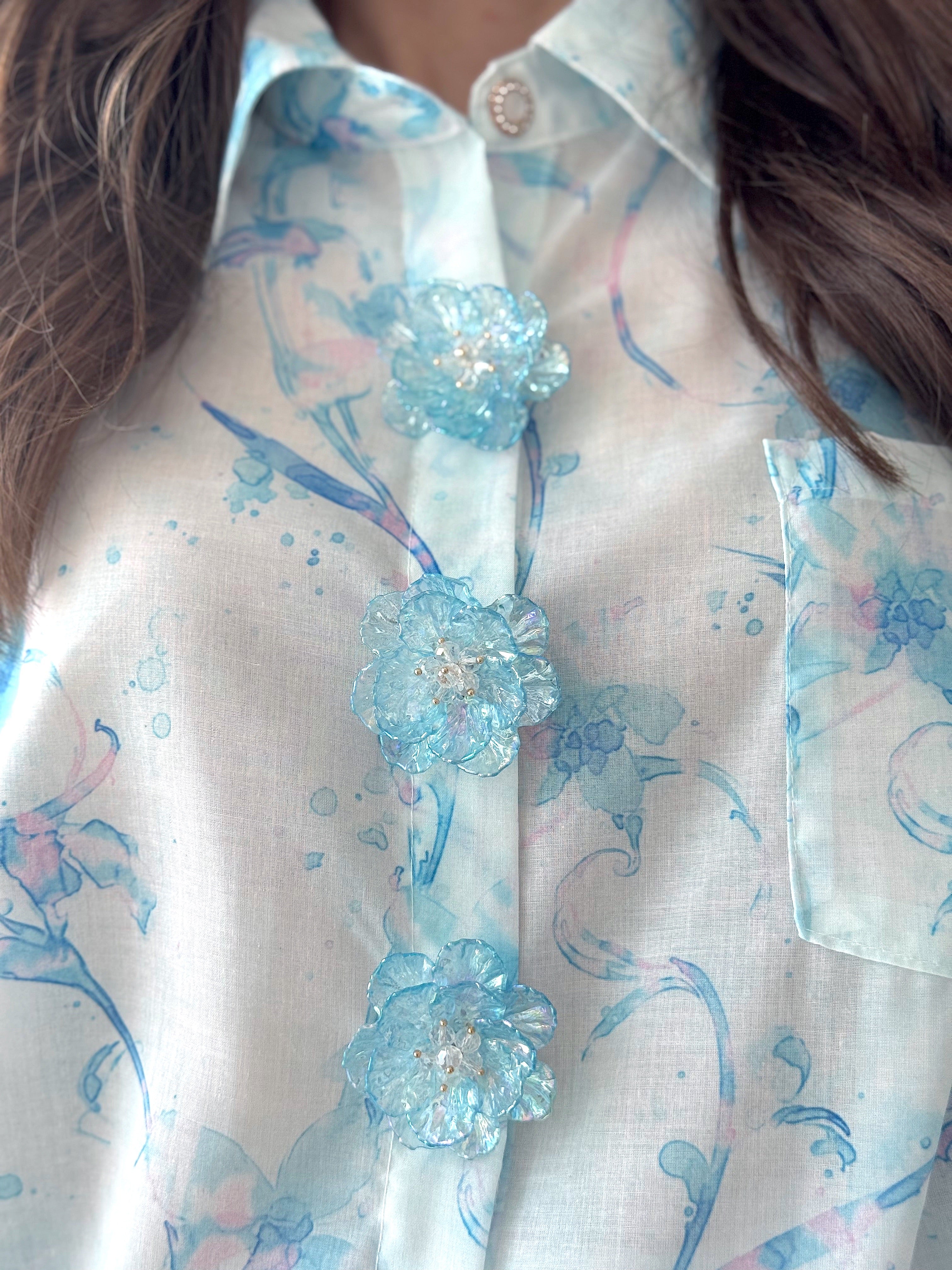 Camicia Alice bottoni gioiello azzurra 1