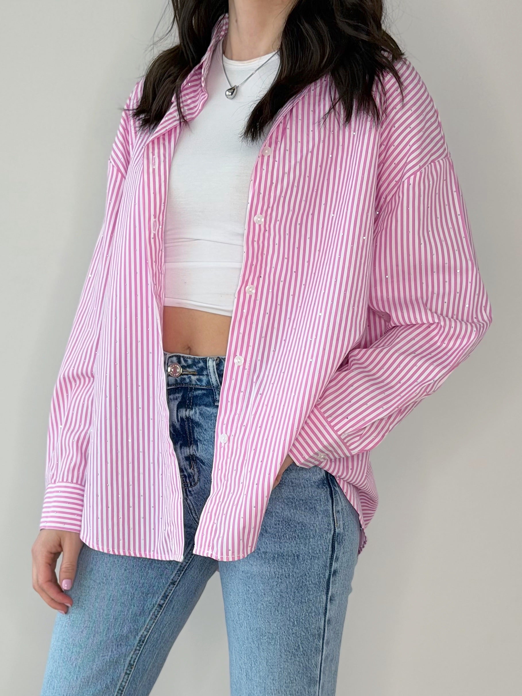 CAMICIA GESSATA OVER CON STRASS