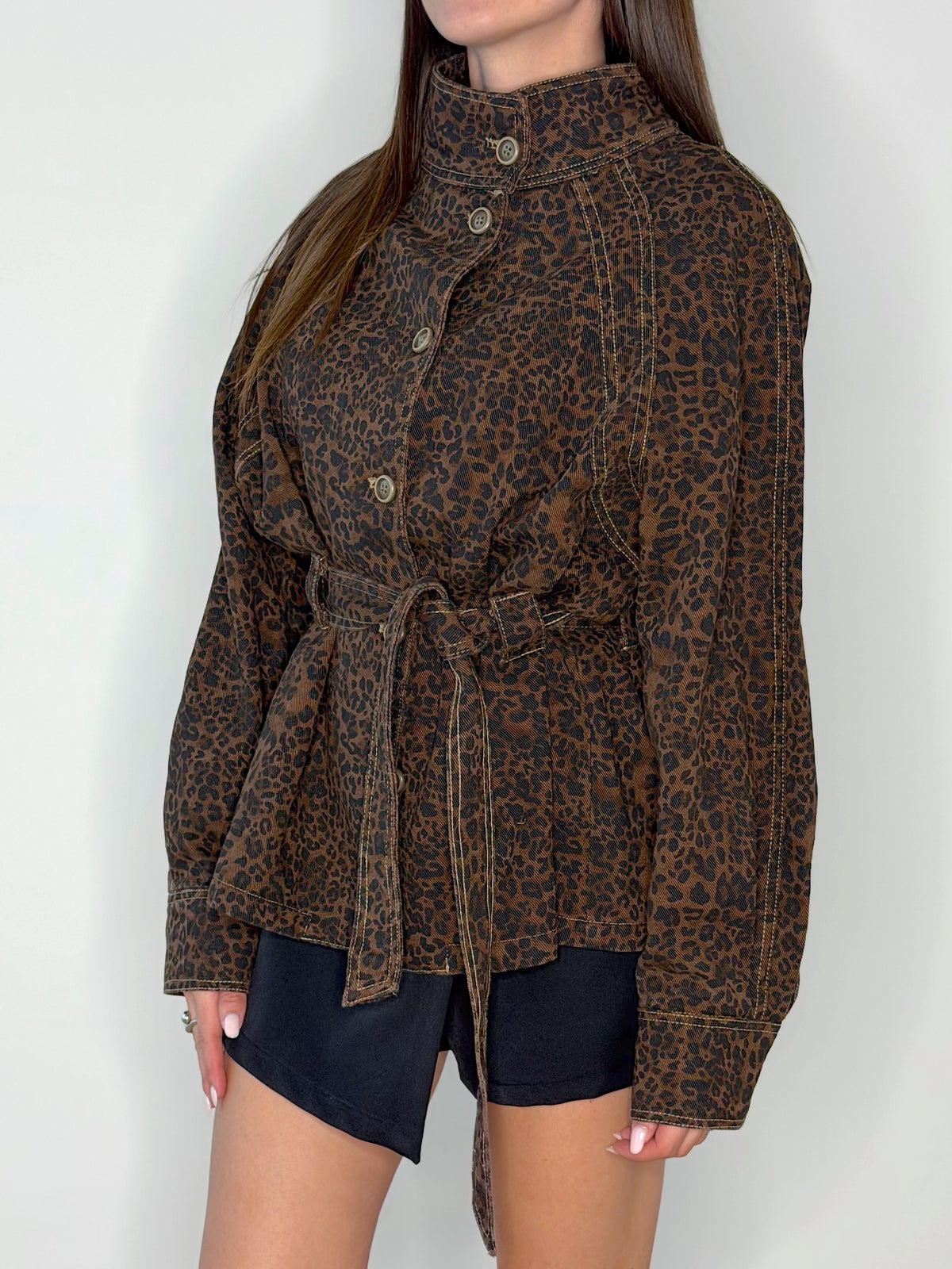 GIACCONE DENIM ANIMALIER / TRENCH CON COLLO ALTO