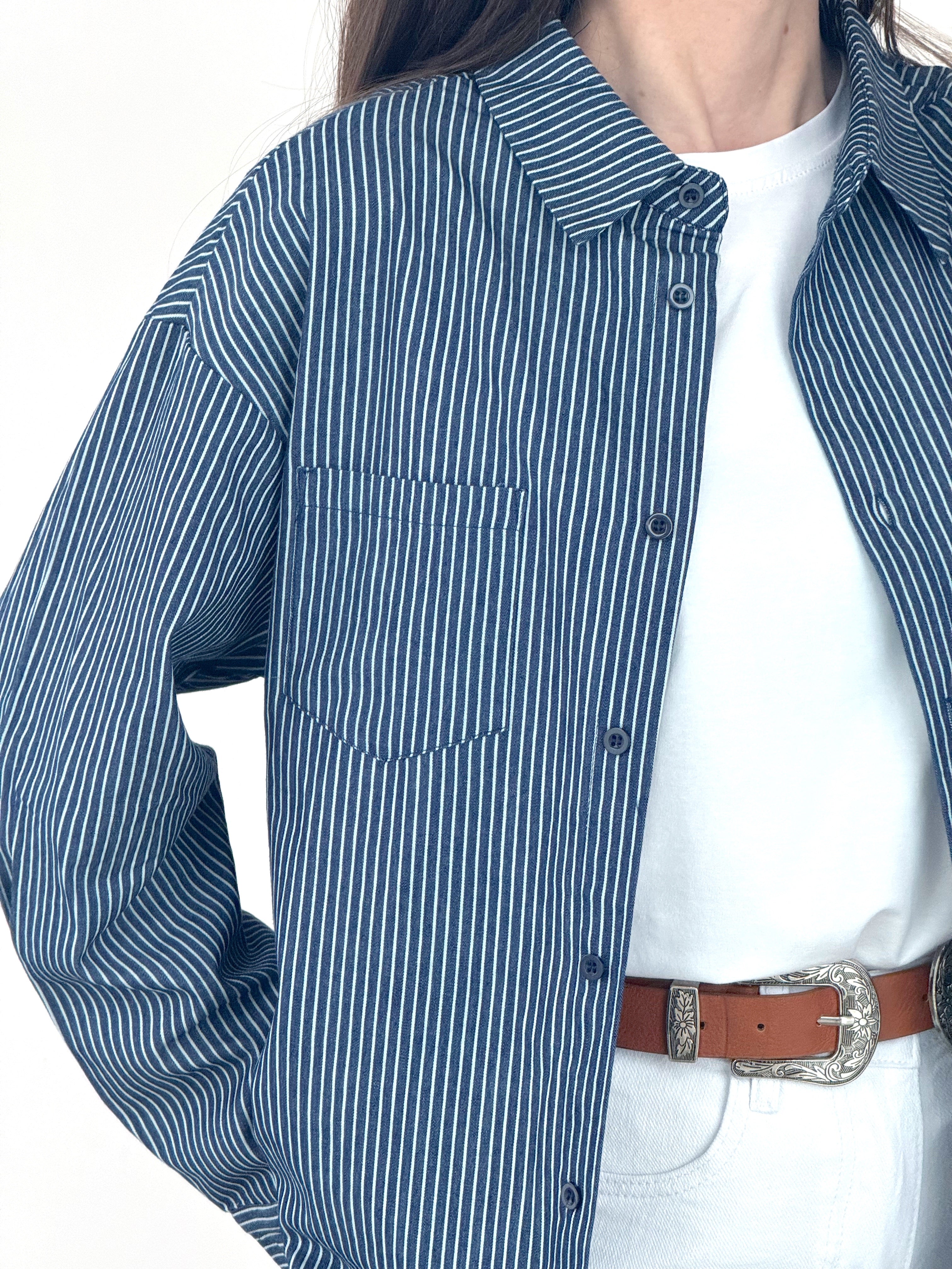 Camicia gessata effetto Denim cotone 3