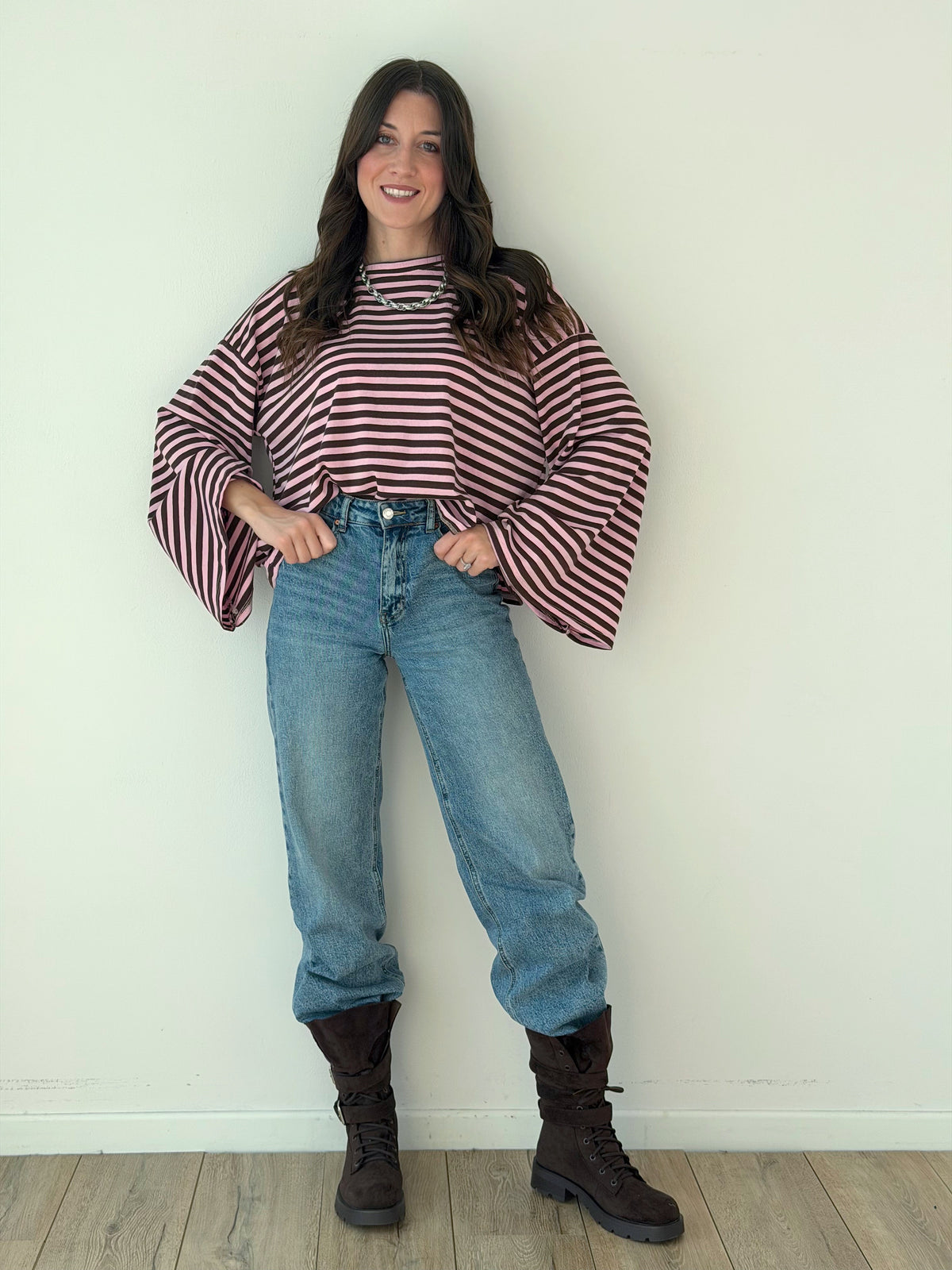 LONGSLEEVE OVERSIZE A RIGHE IN 100% cotone