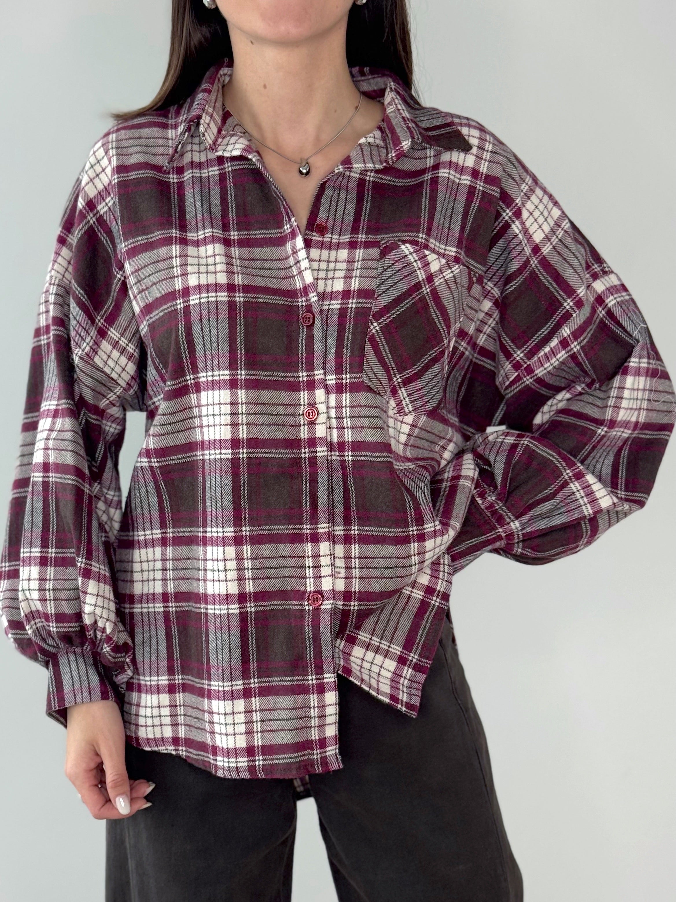 CAMICIA WOOD FLANELLA MARRONE & CICLAMINO