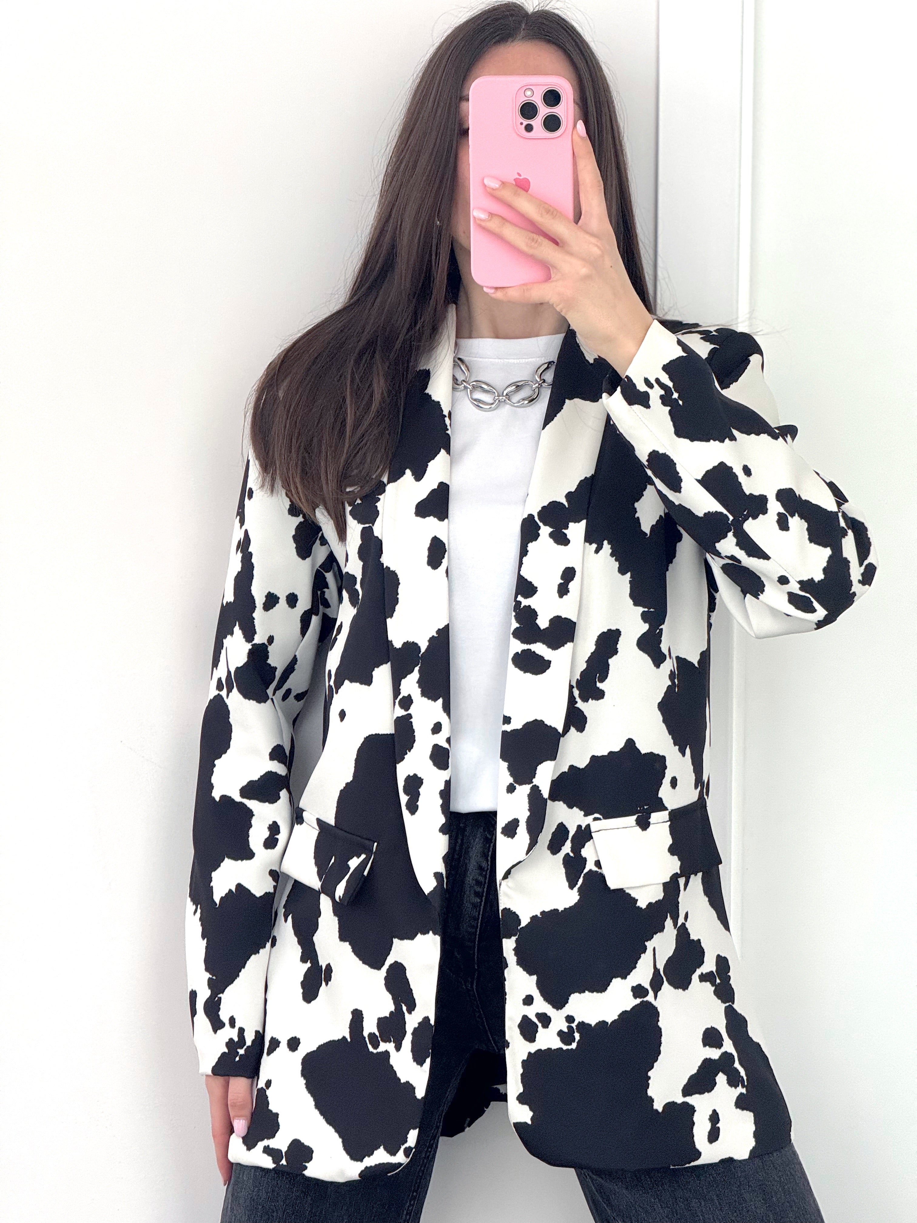 Giacca Cow Print Bianco Nero