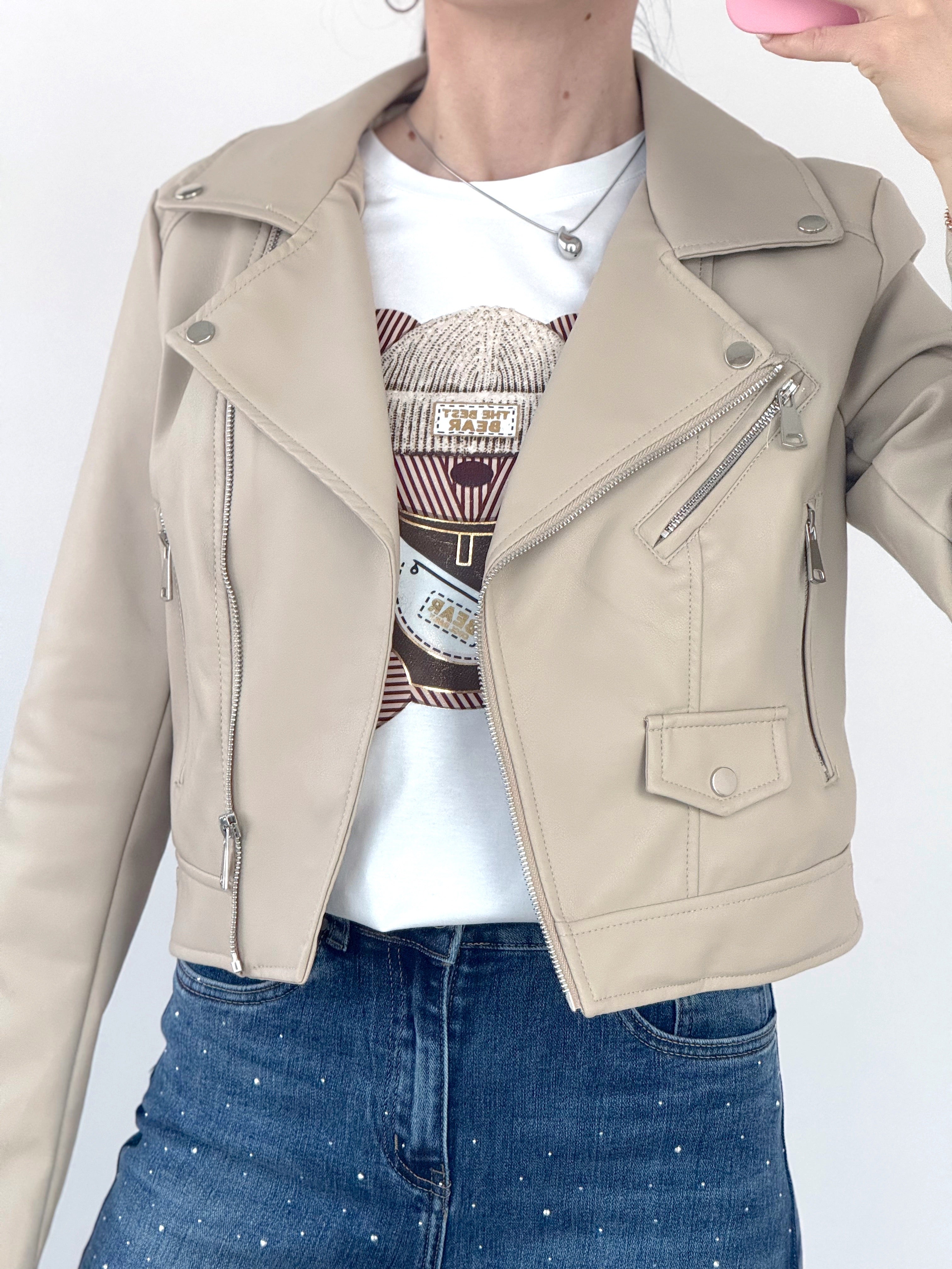 Giubbotto ecopelle beige