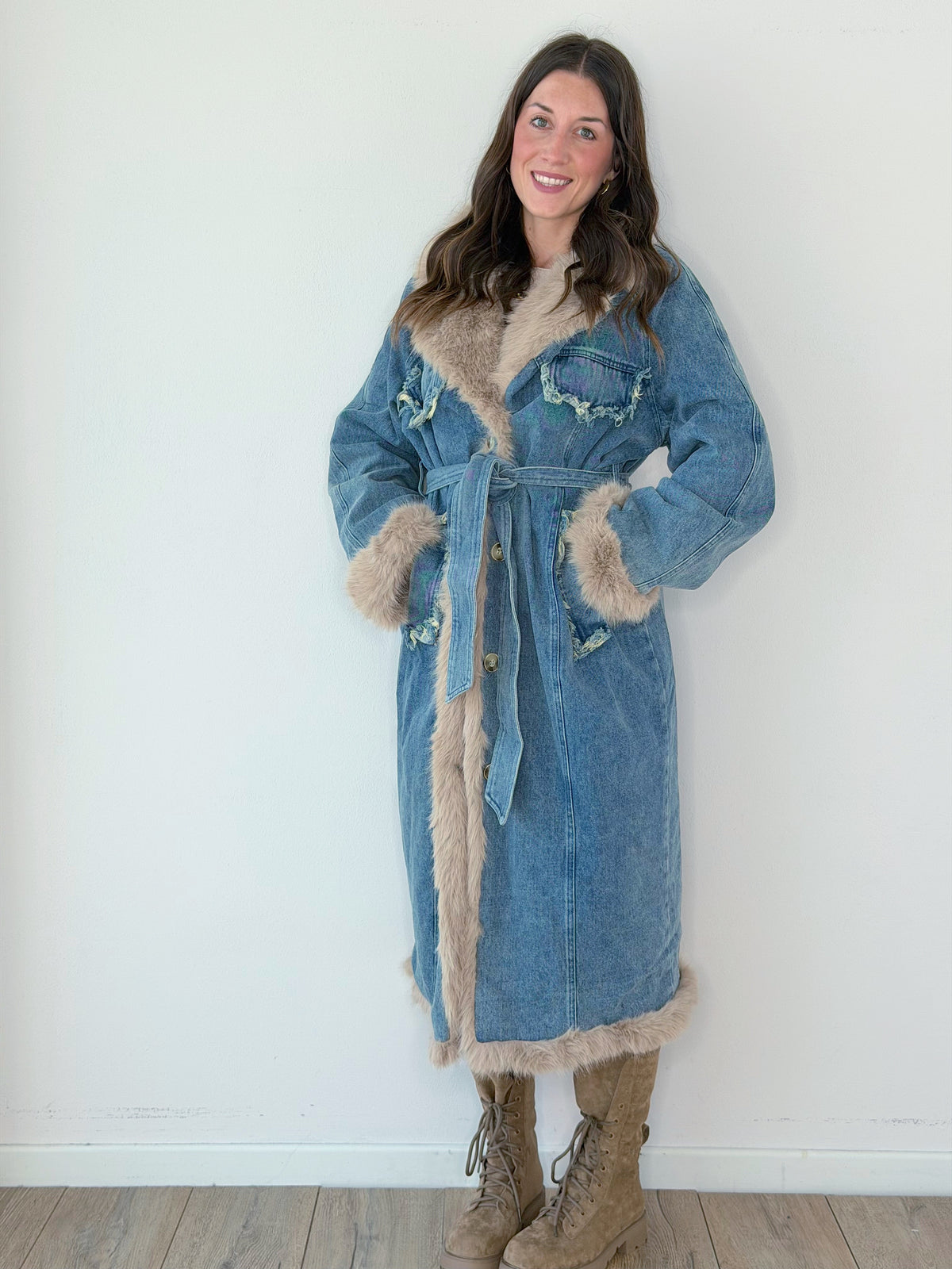CAPPOTTO DENIM CON ECOPELLICCIA ( PREMIUM QUALITY )