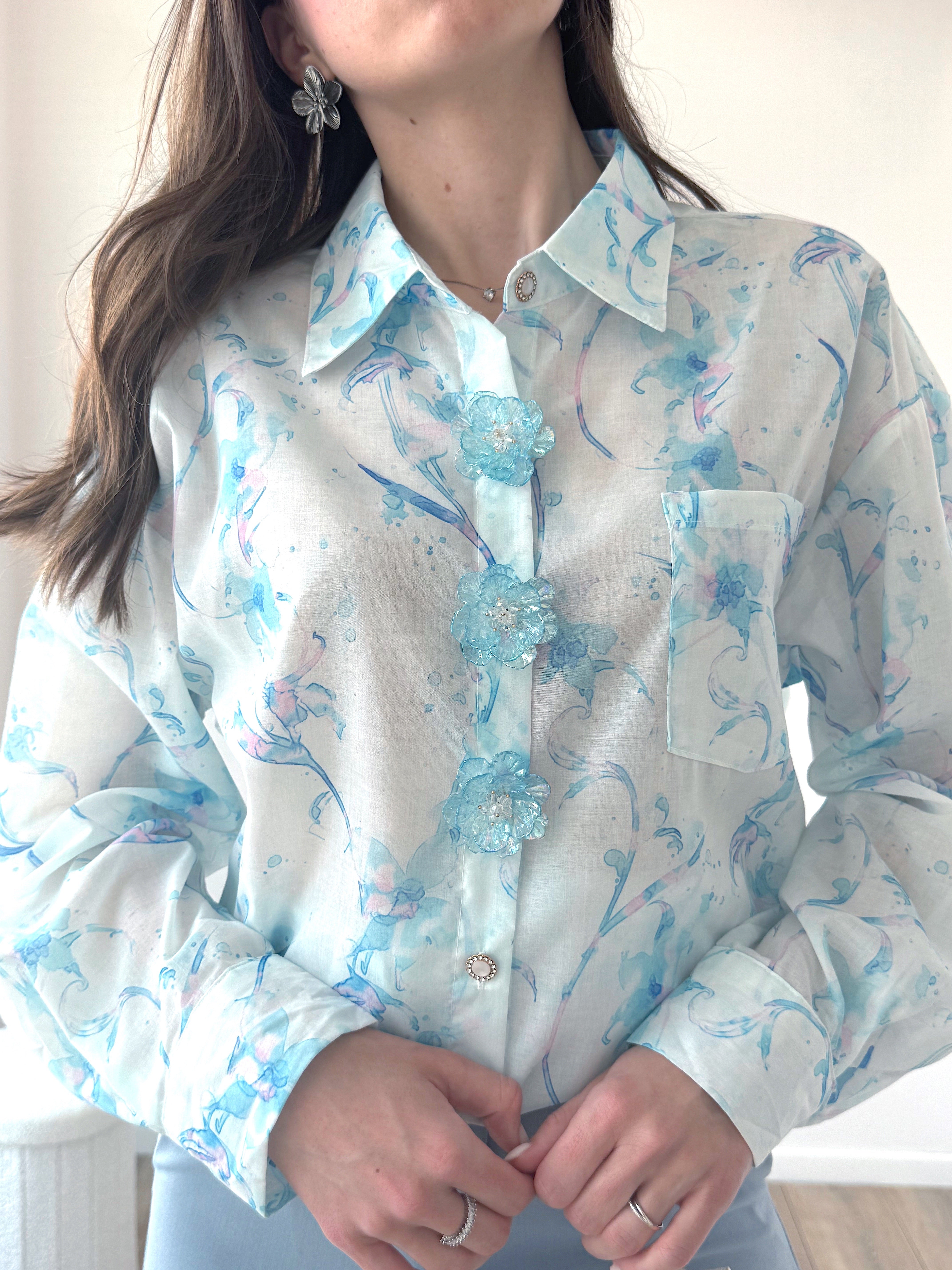 Camicia Alice bottoni gioiello azzurra