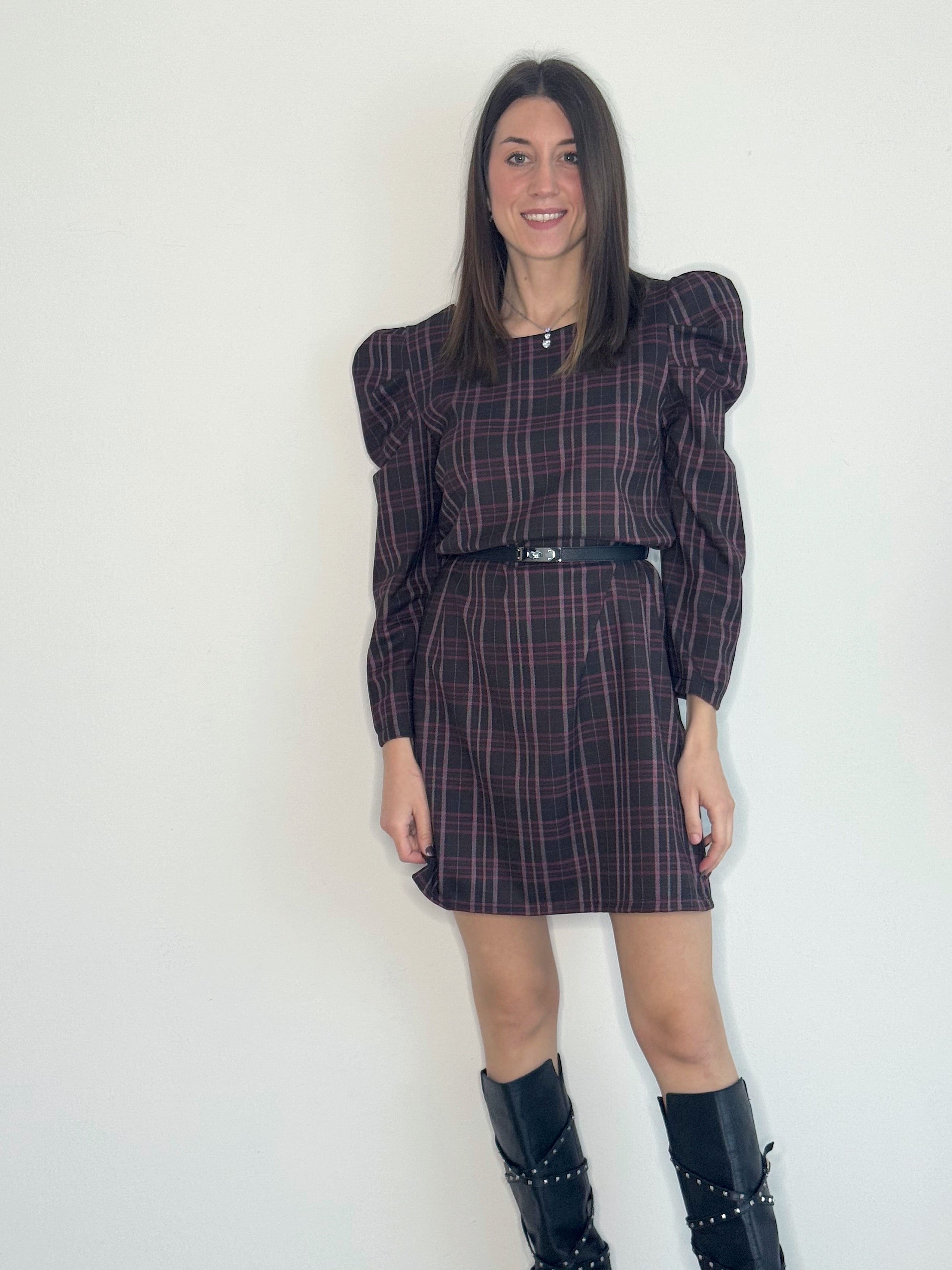 VESTITINO SCOZZESE CON MANICHE A SBUFFO