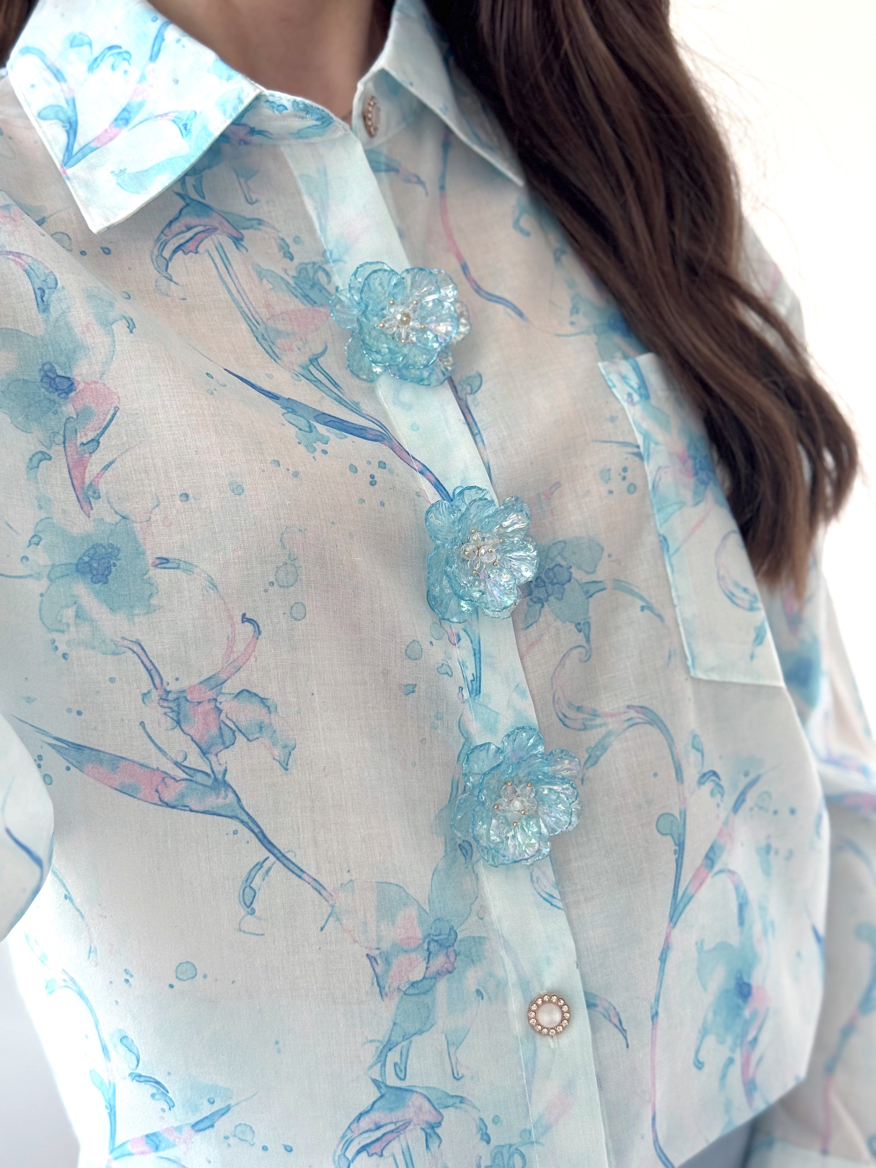 Camicia Alice bottoni gioiello azzurra 3
