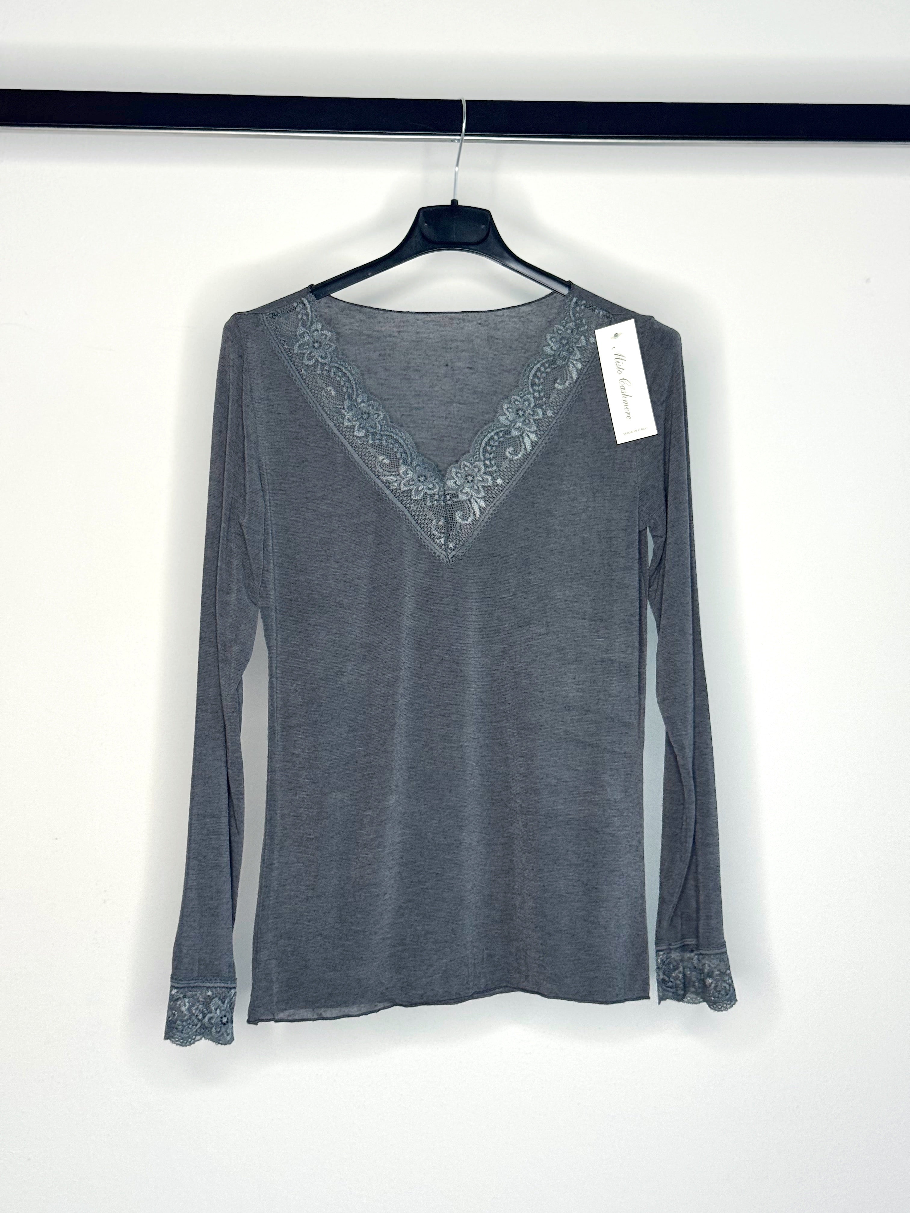 MAGLIONCINO MISTO CASHMERE CON PIZZO