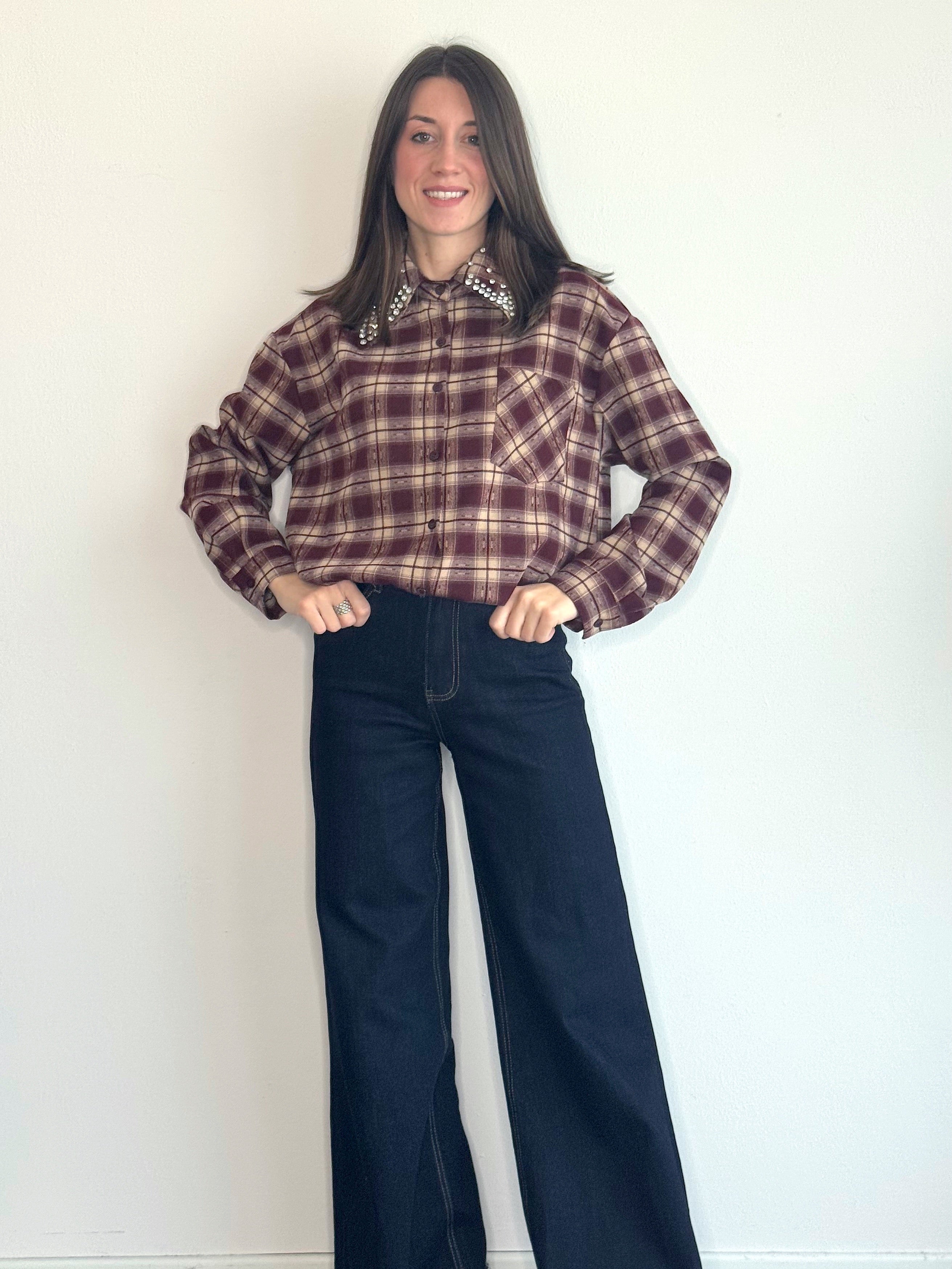 CAMICIA WOOD FLANELLA CON STRASS