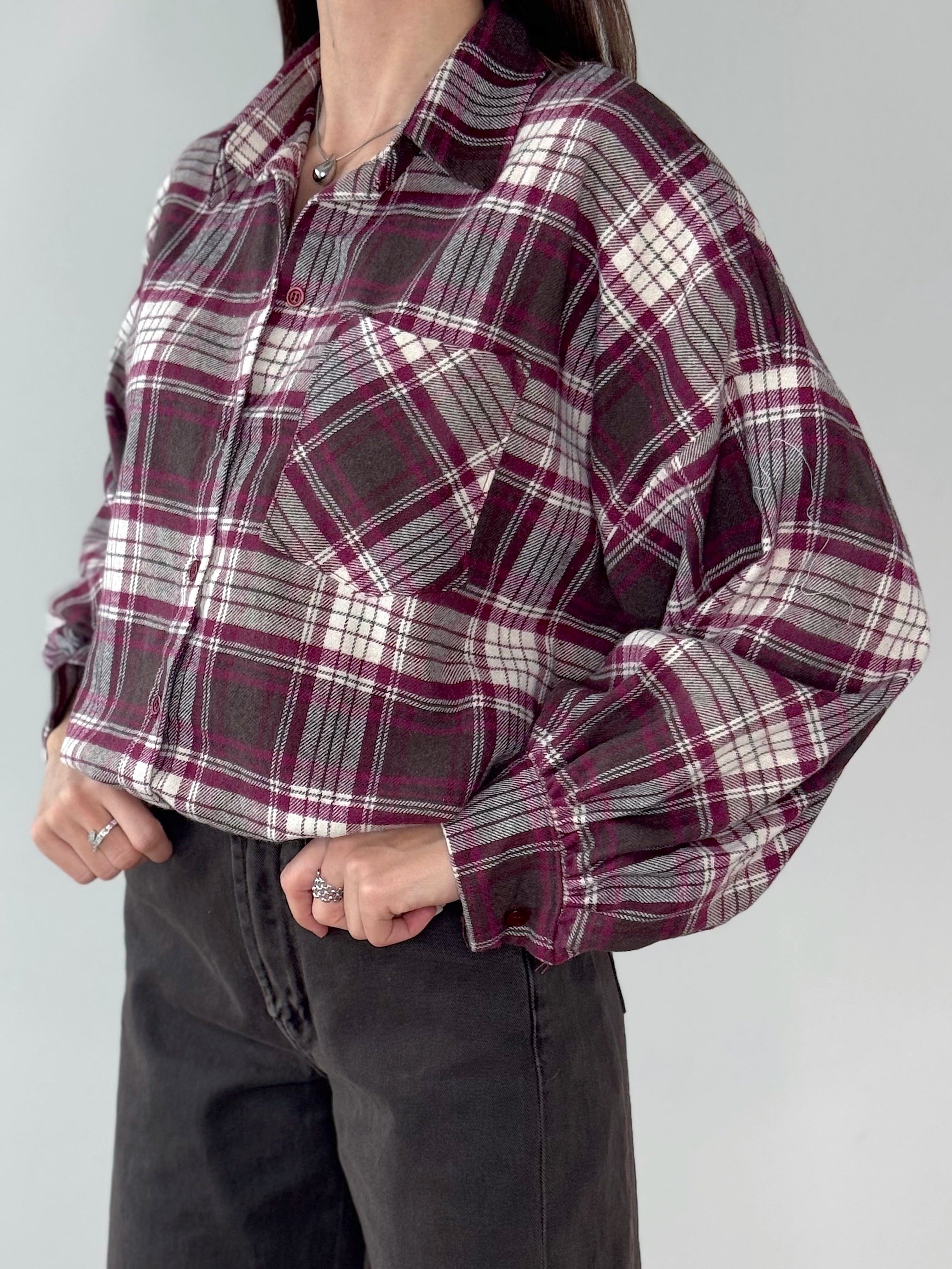 CAMICIA WOOD FLANELLA MARRONE & CICLAMINO
