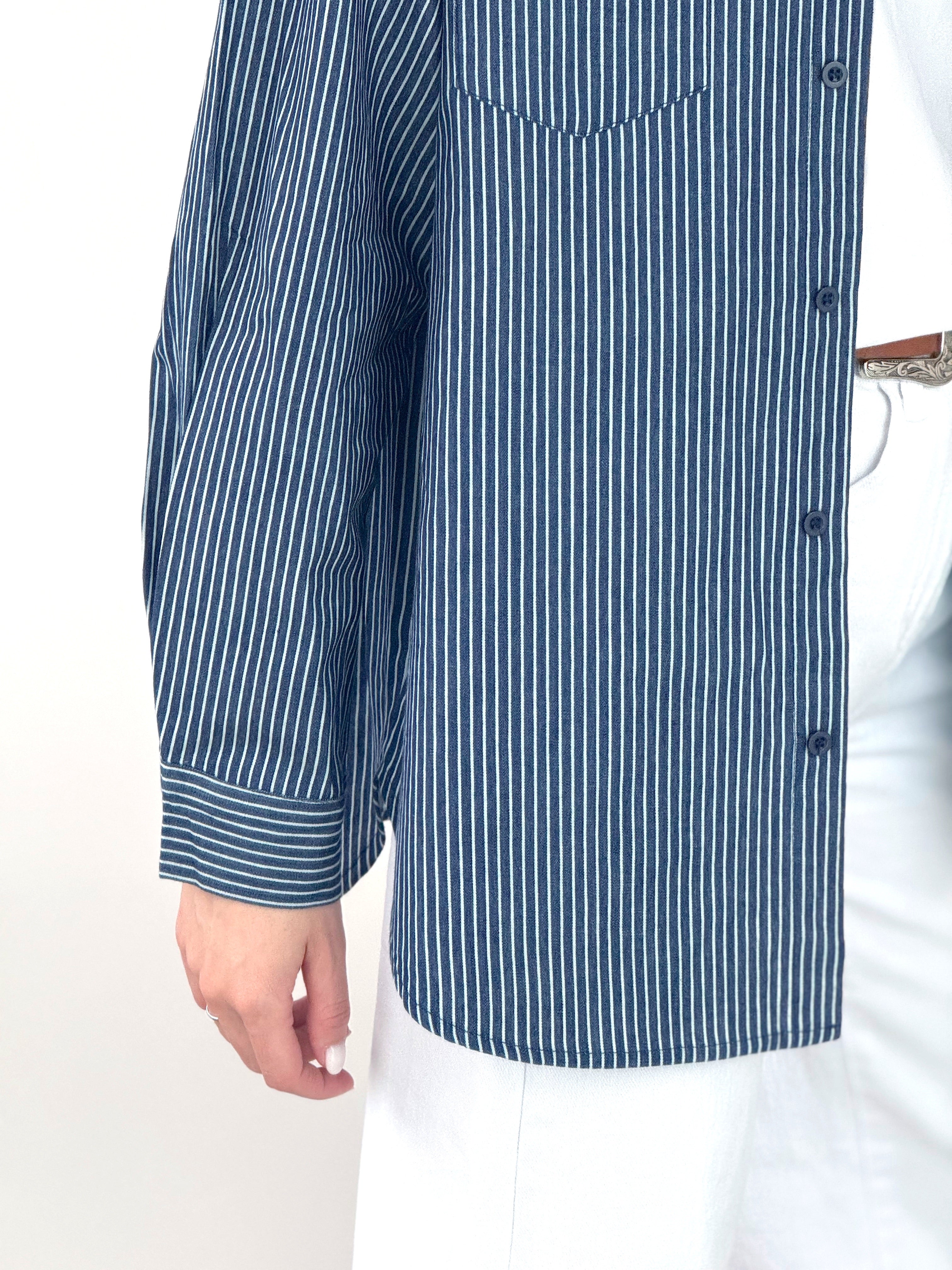 Camicia gessata effetto Denim cotone 4