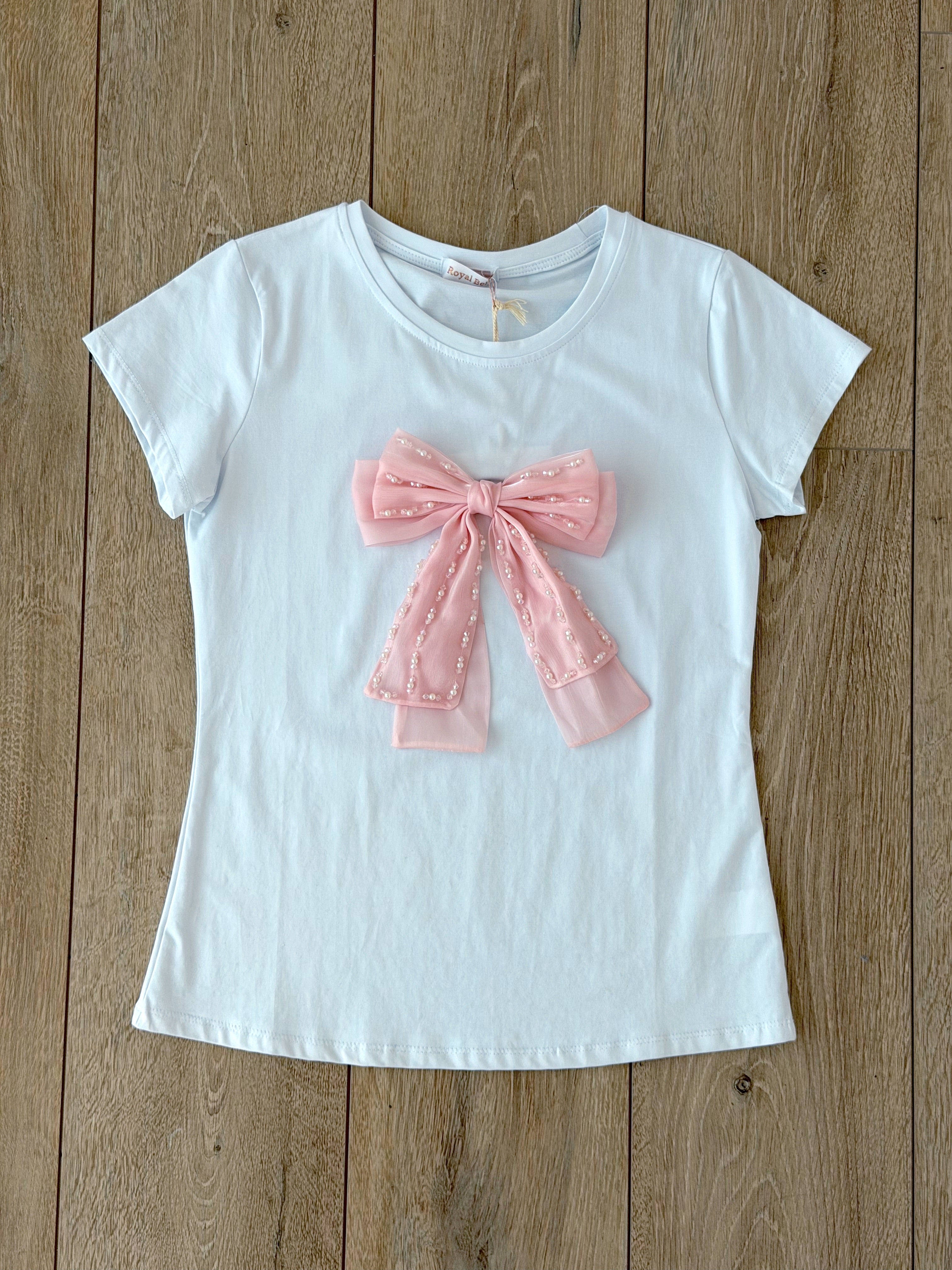T-SHIRT FIOCCO IN RASO CON SWAROVSKI