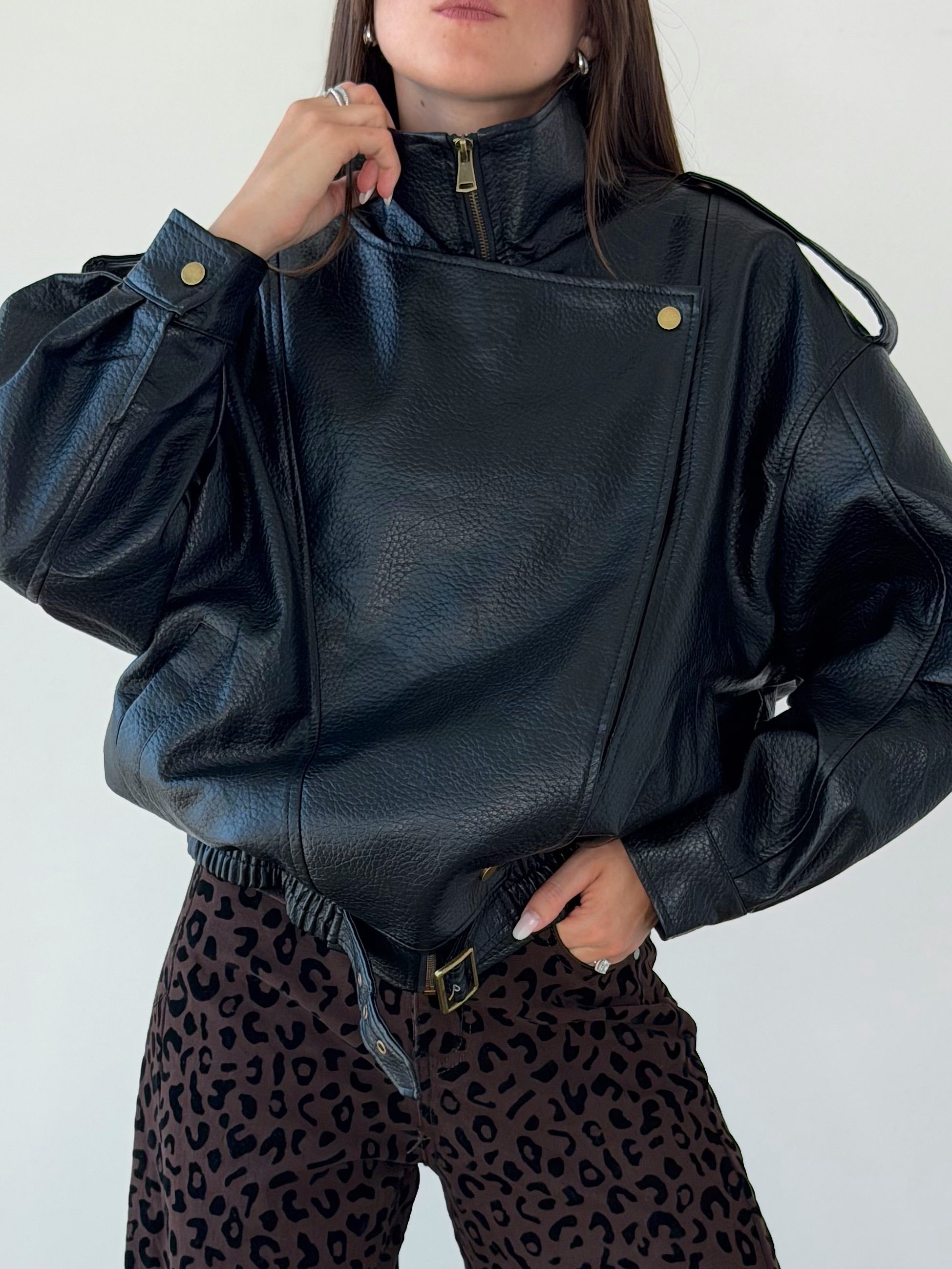 BOMBER ECOPELLE MARTELLATA CON COLLO ALTO ( PREMIUM QUALITY )