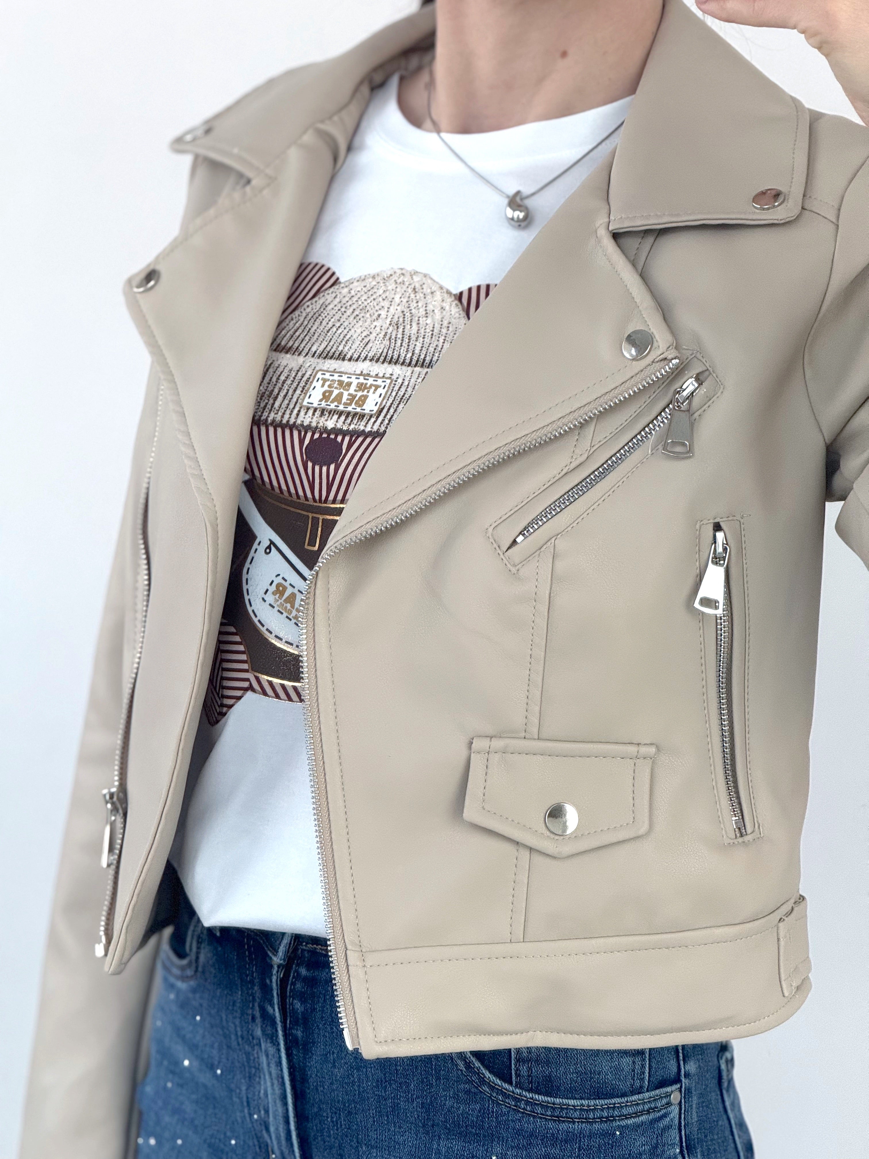 Giubbotto ecopelle beige