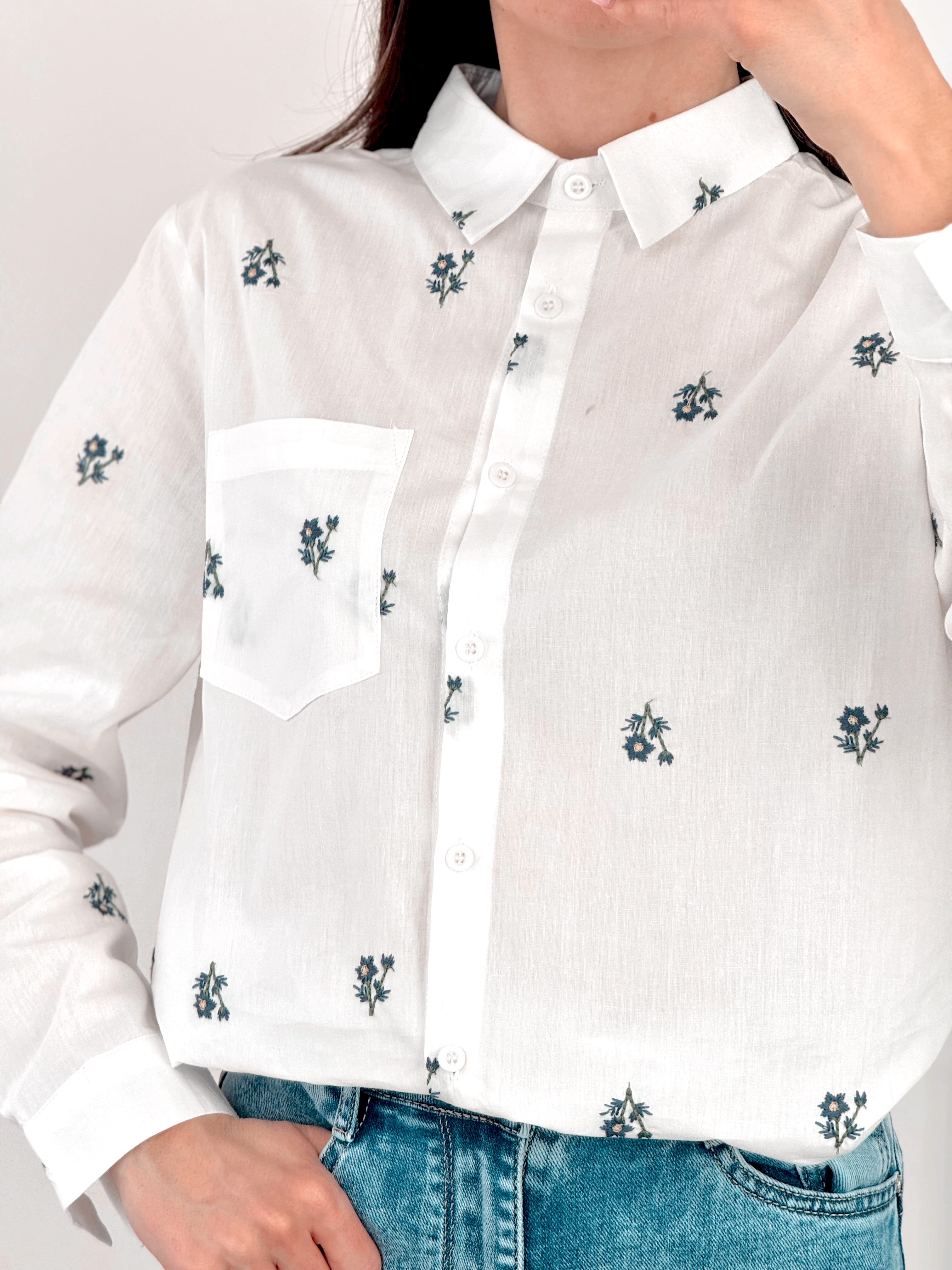 Camicia Desirè Bianca Fiori Ricamati 2