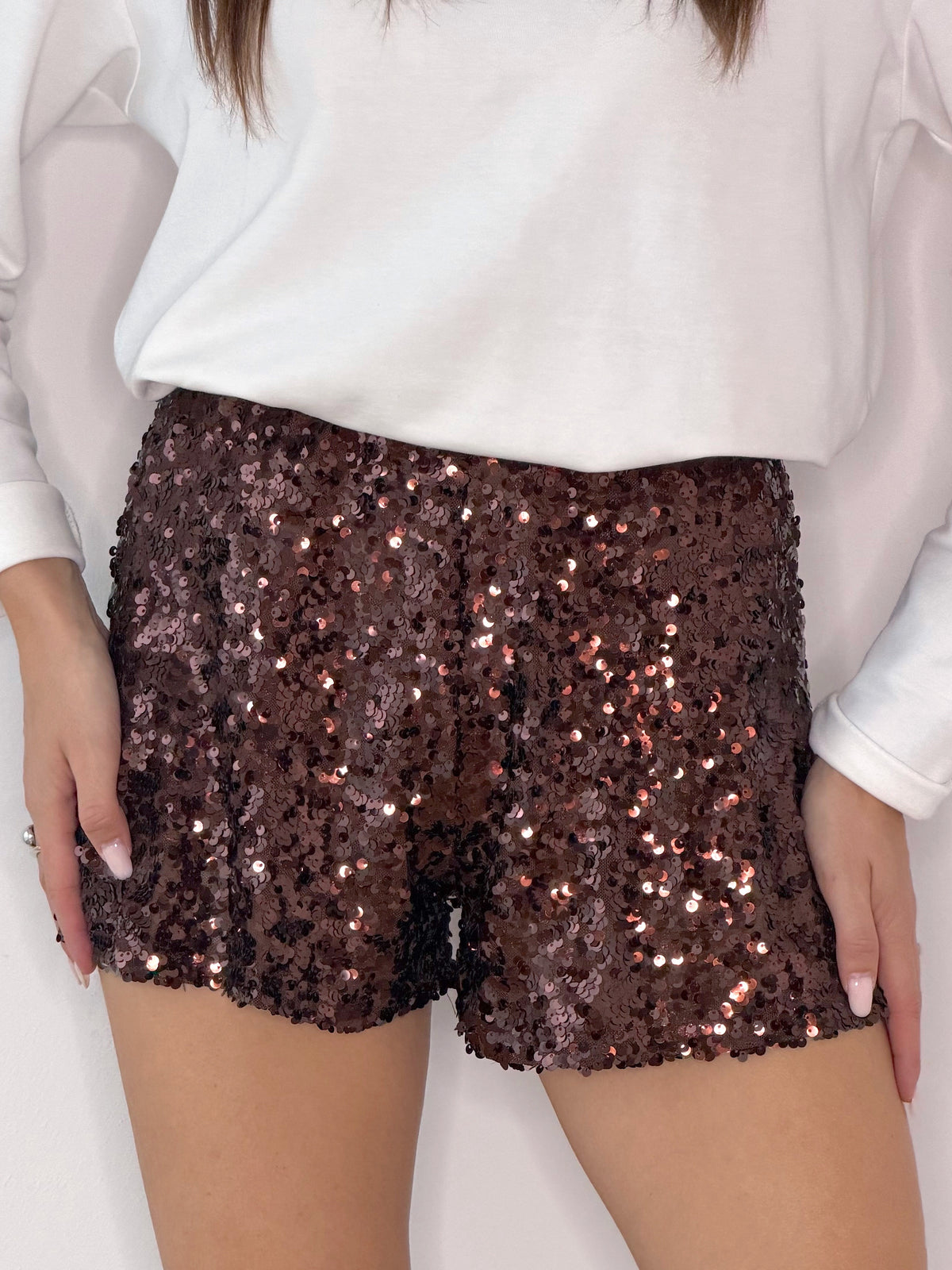 Shorts pailettes marrone