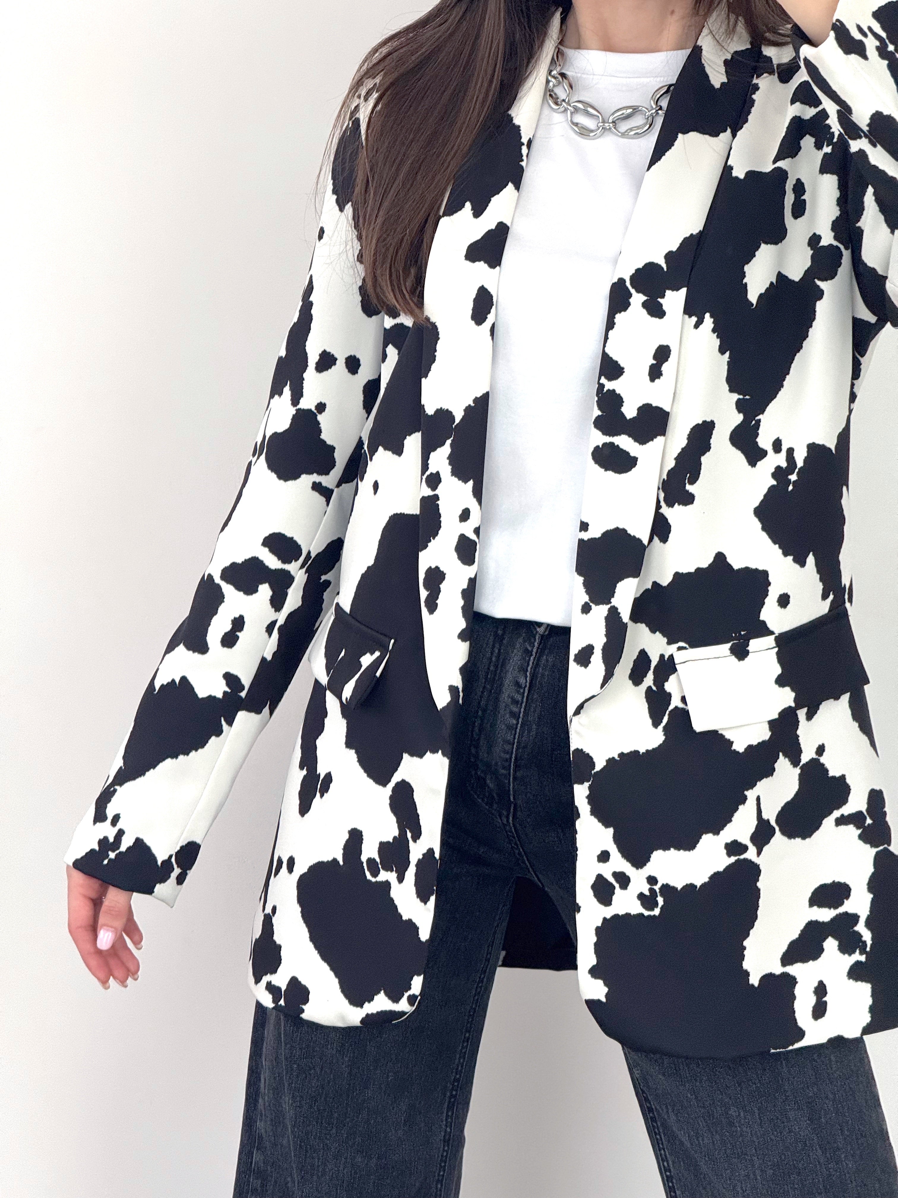 Giacca Cow Print Bianco Nero 3