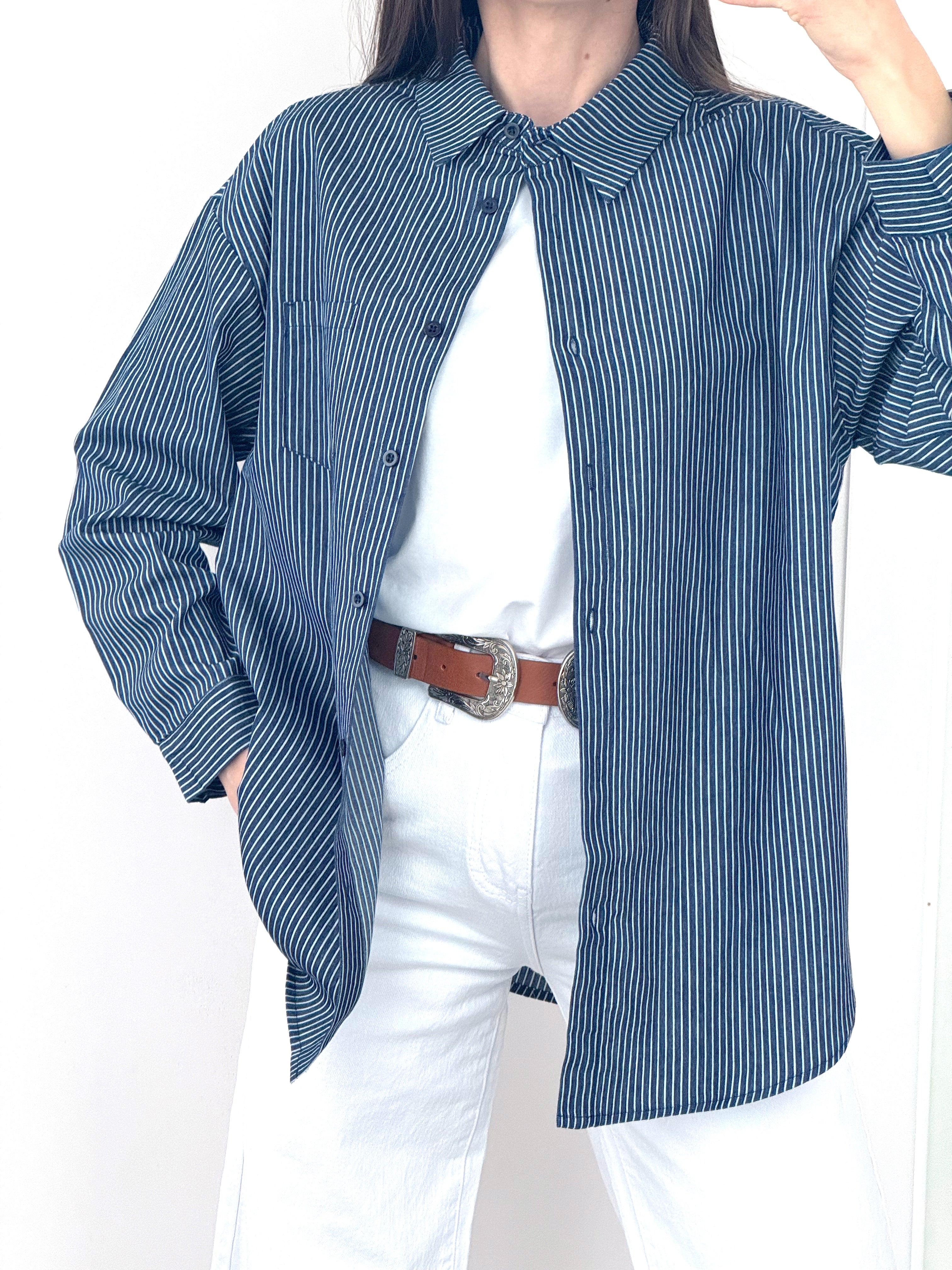 Camicia gessata effetto Denim cotone 2