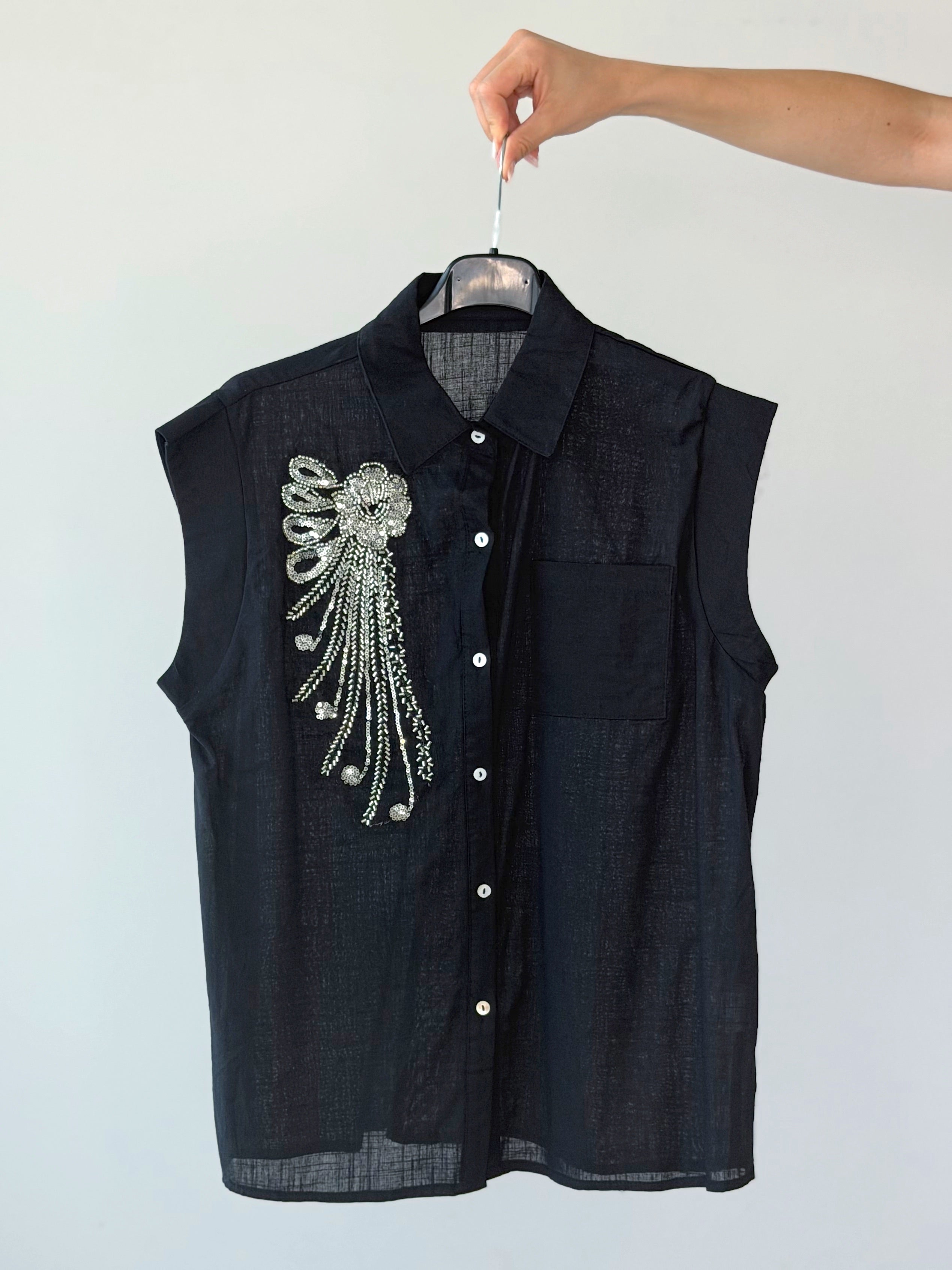 CAMICIA CON PERLINE & MICRO PAILETTES