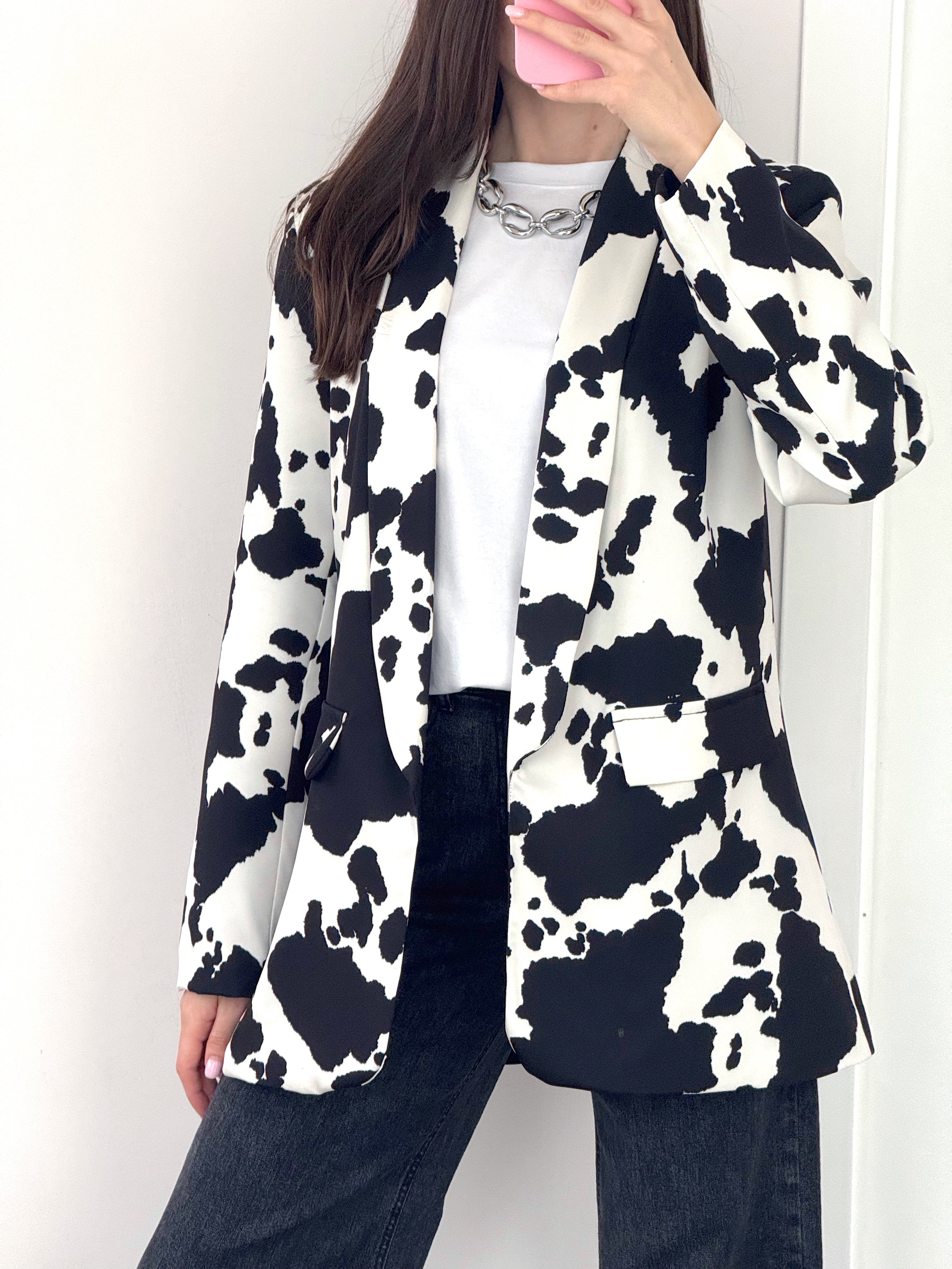 Giacca Cow Print Bianco Nero 1