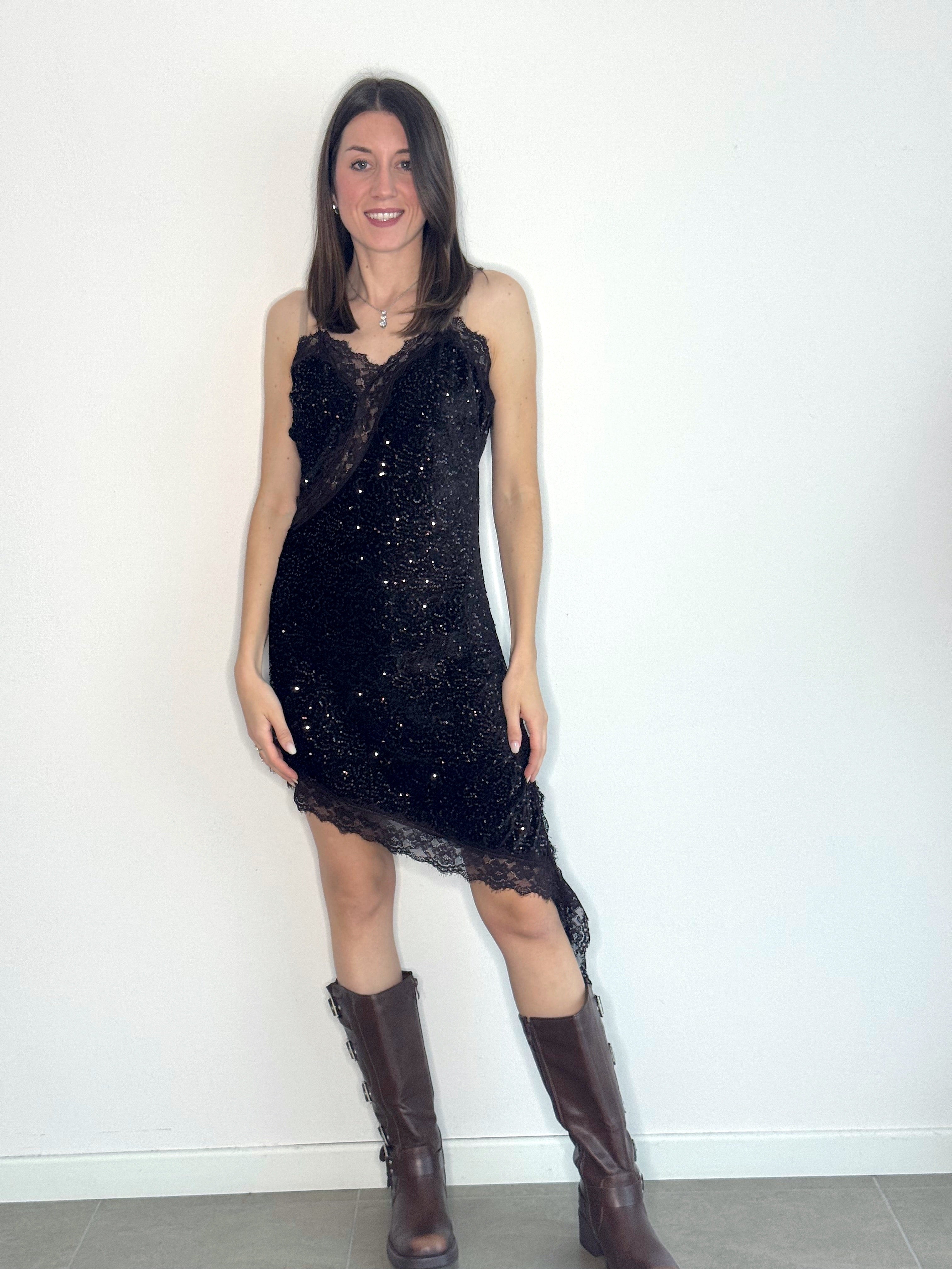 VESTITO LINGERIE CINIGLIA, PIZZO & PAILETTES