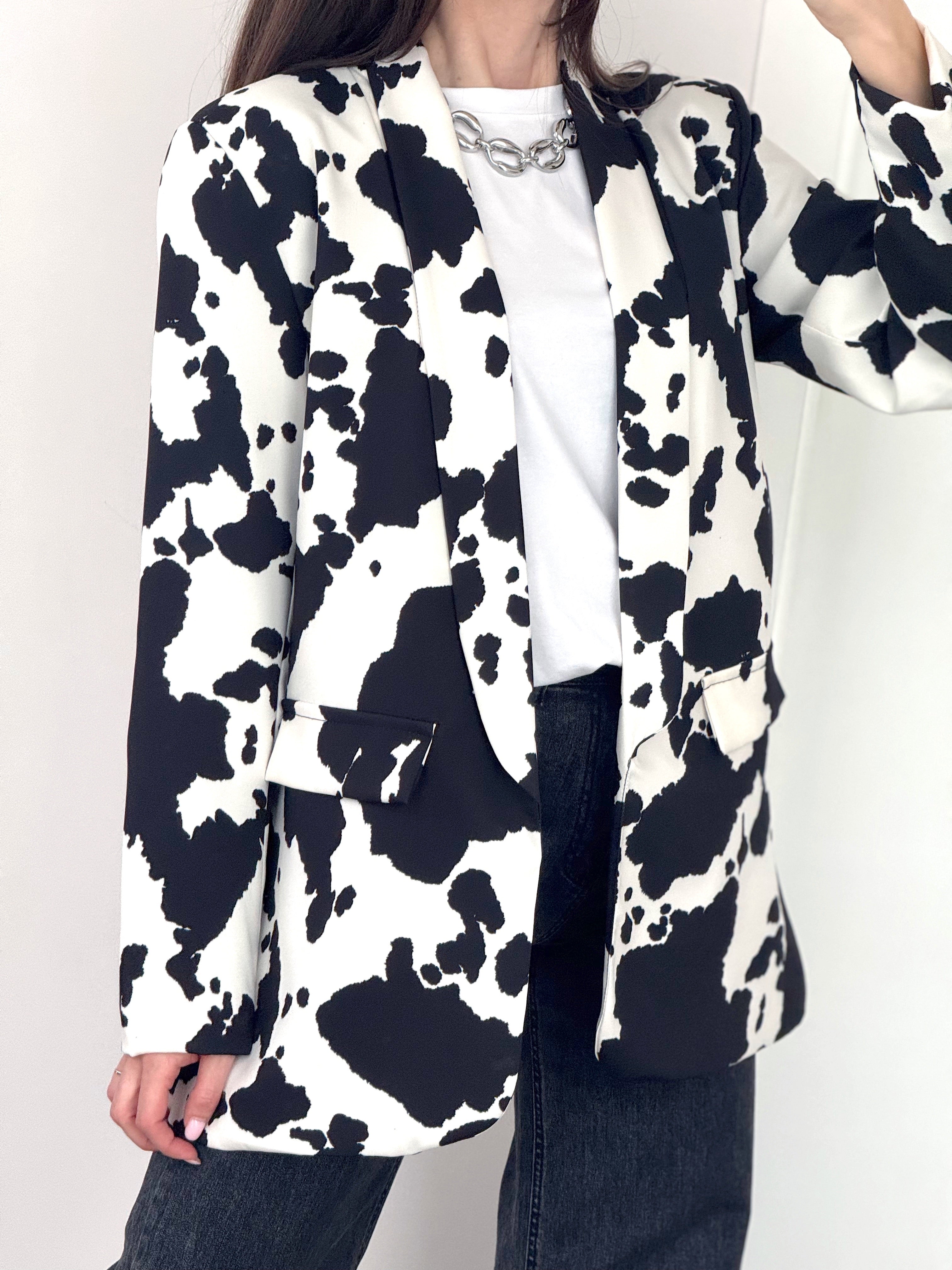 Giacca Cow Print Bianco Nero 2