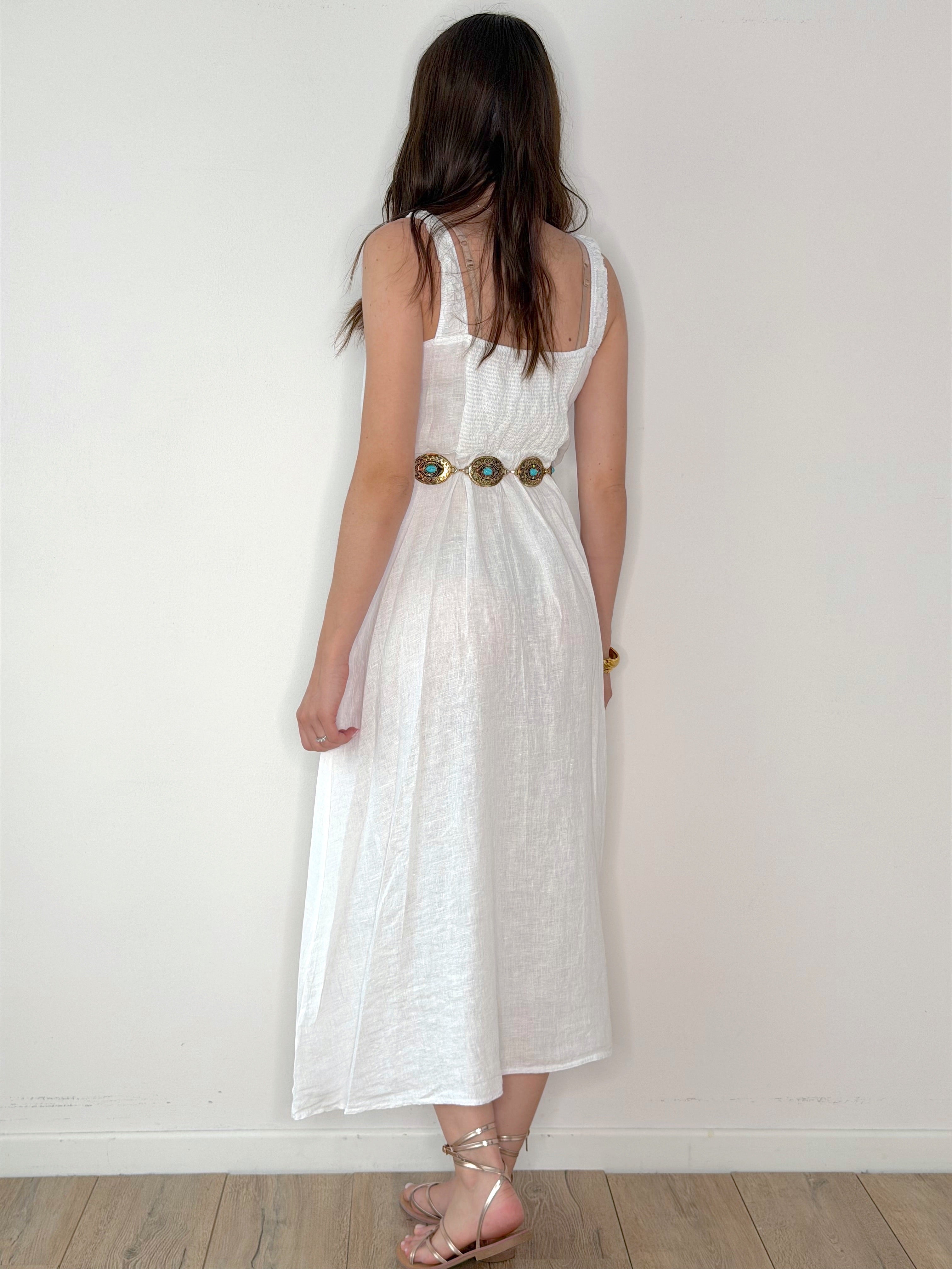 VESTITO 100% LINO CON SPACCO