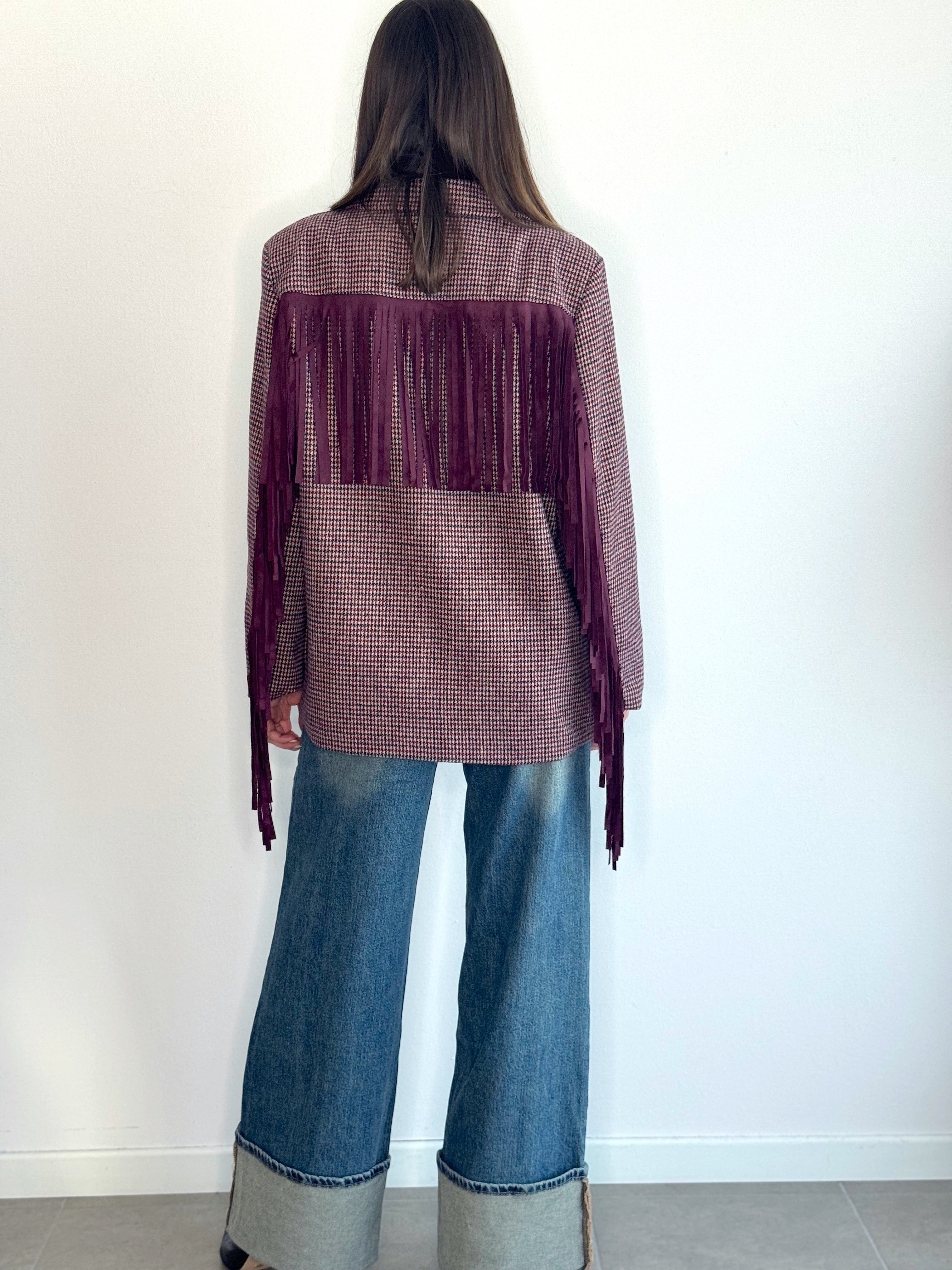 GIACCA PIED DE POULE CON FRANGE ( 15% lana )