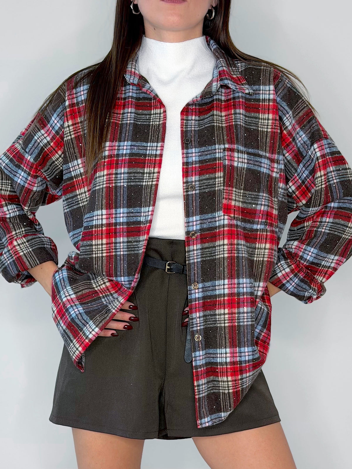 CAMICIA WOOD FLANELLA CON STRASS