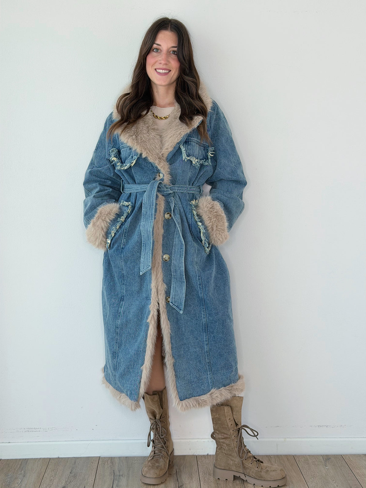 CAPPOTTO DENIM CON ECOPELLICCIA ( PREMIUM QUALITY )