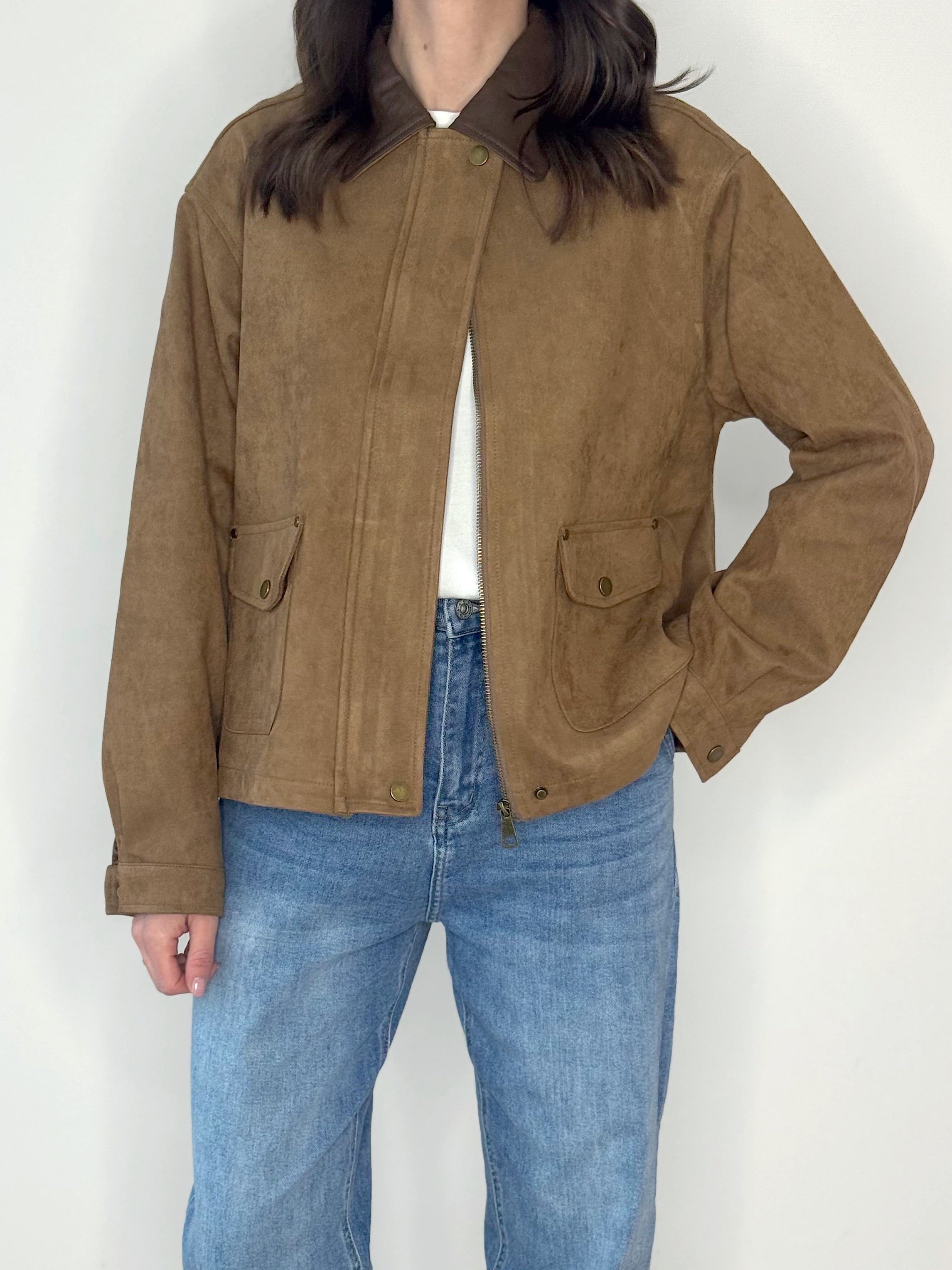 GIACCONE ECO CAMOSCIO CON COLLETTO IN ECOPELLE