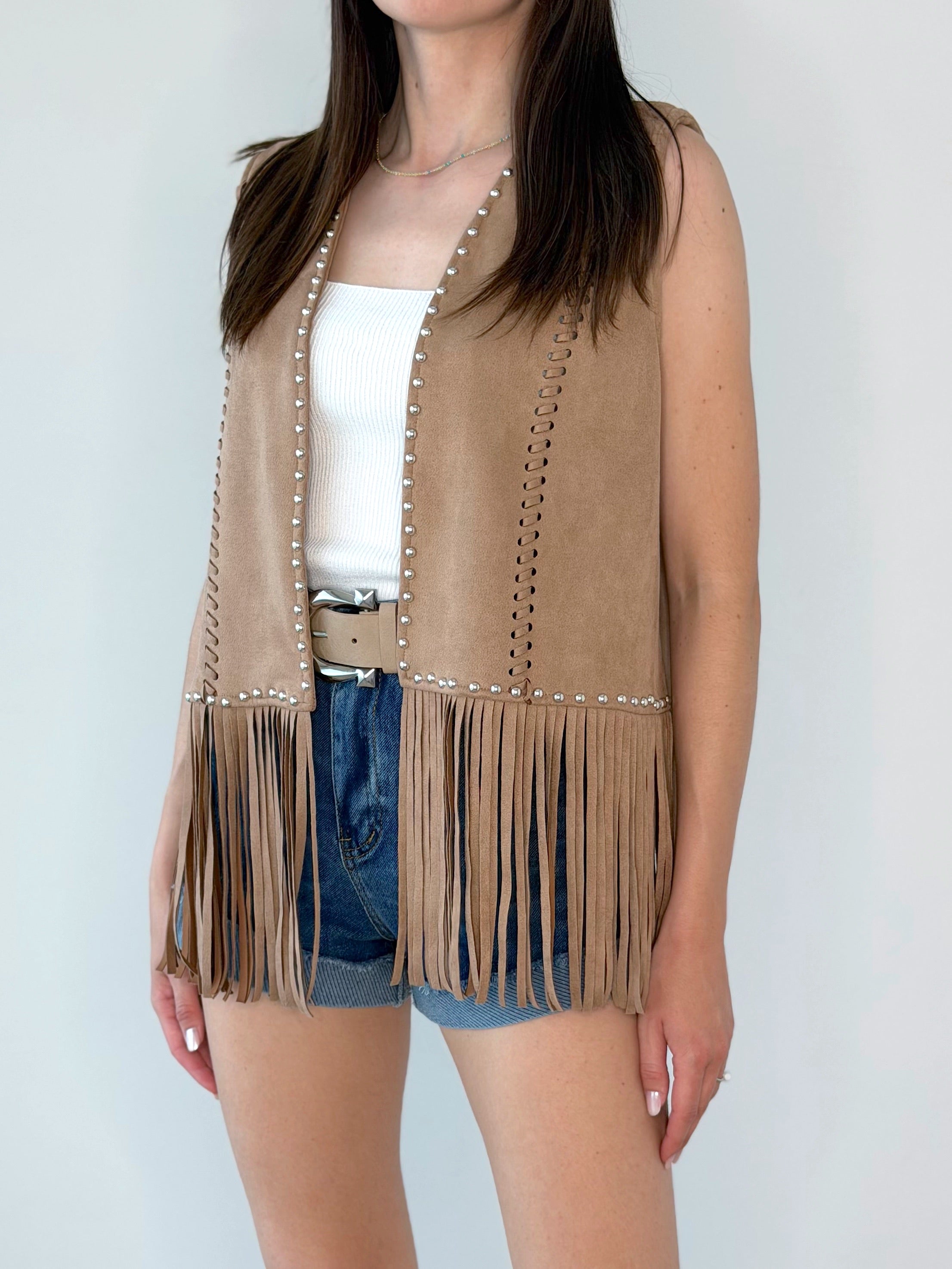 GILET FRANGE ECO CAMOSCIO
