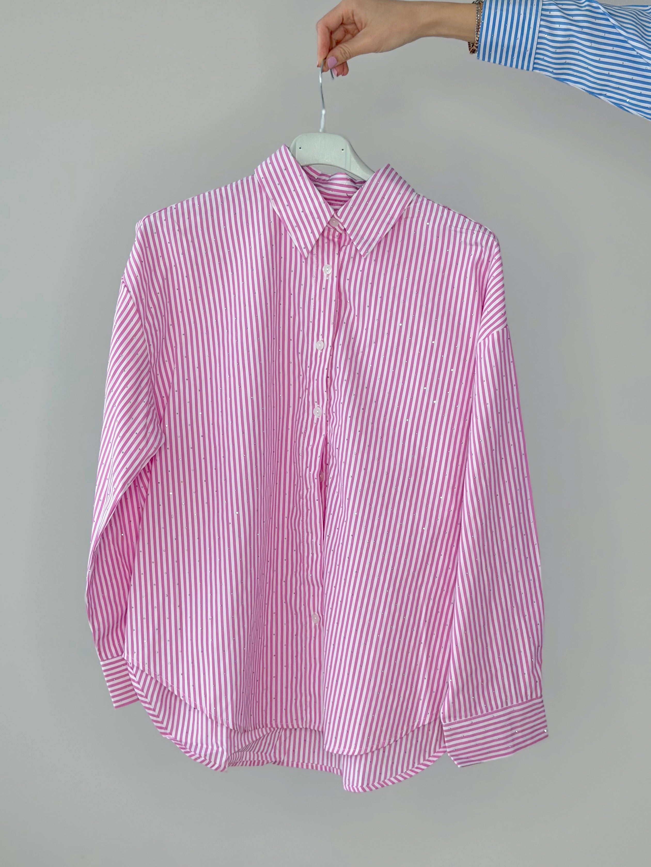 CAMICIA GESSATA OVER CON STRASS