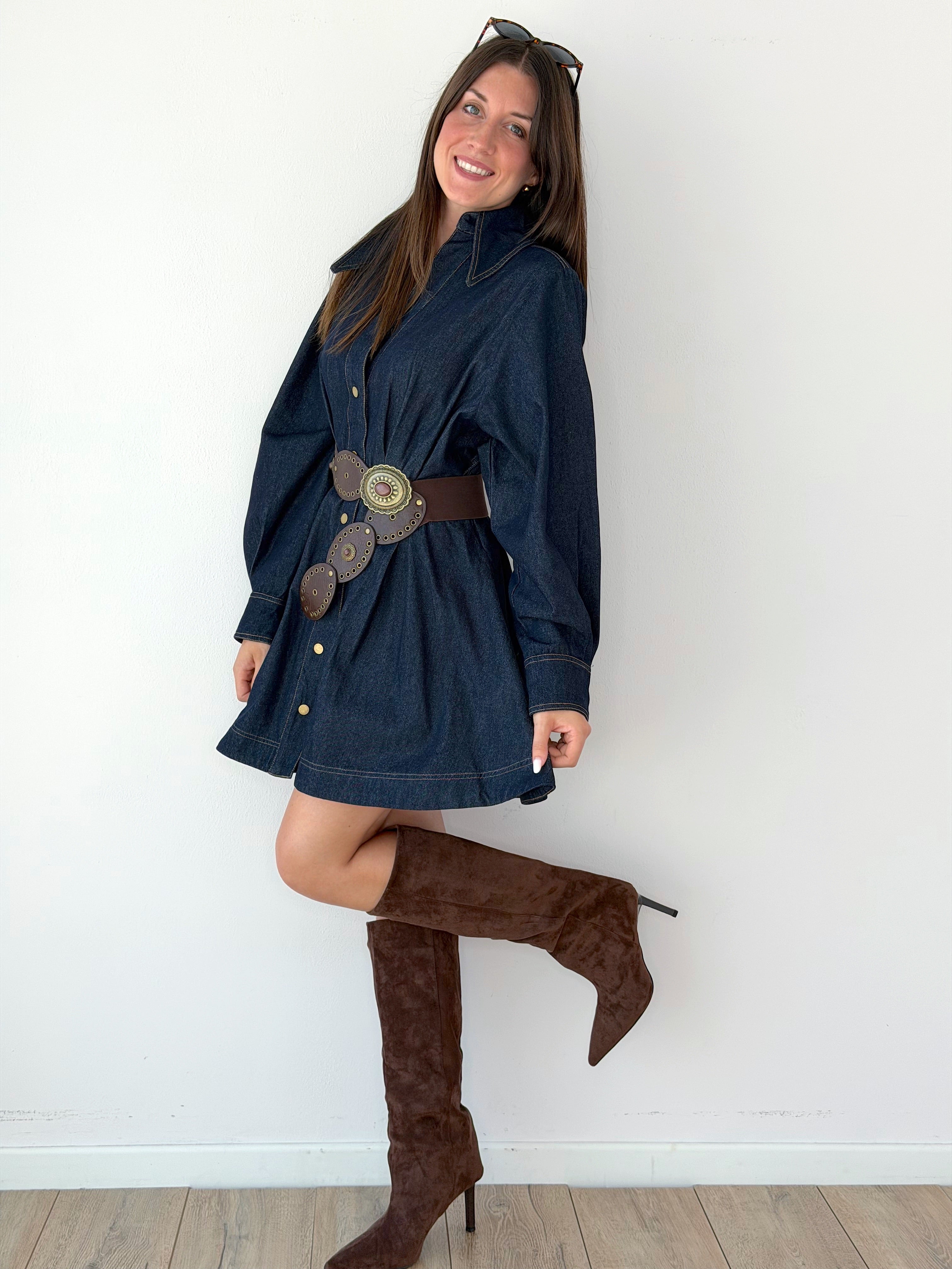 VESTITO BLU DENIM CON PENCE ( PREMIUM QUALITY)