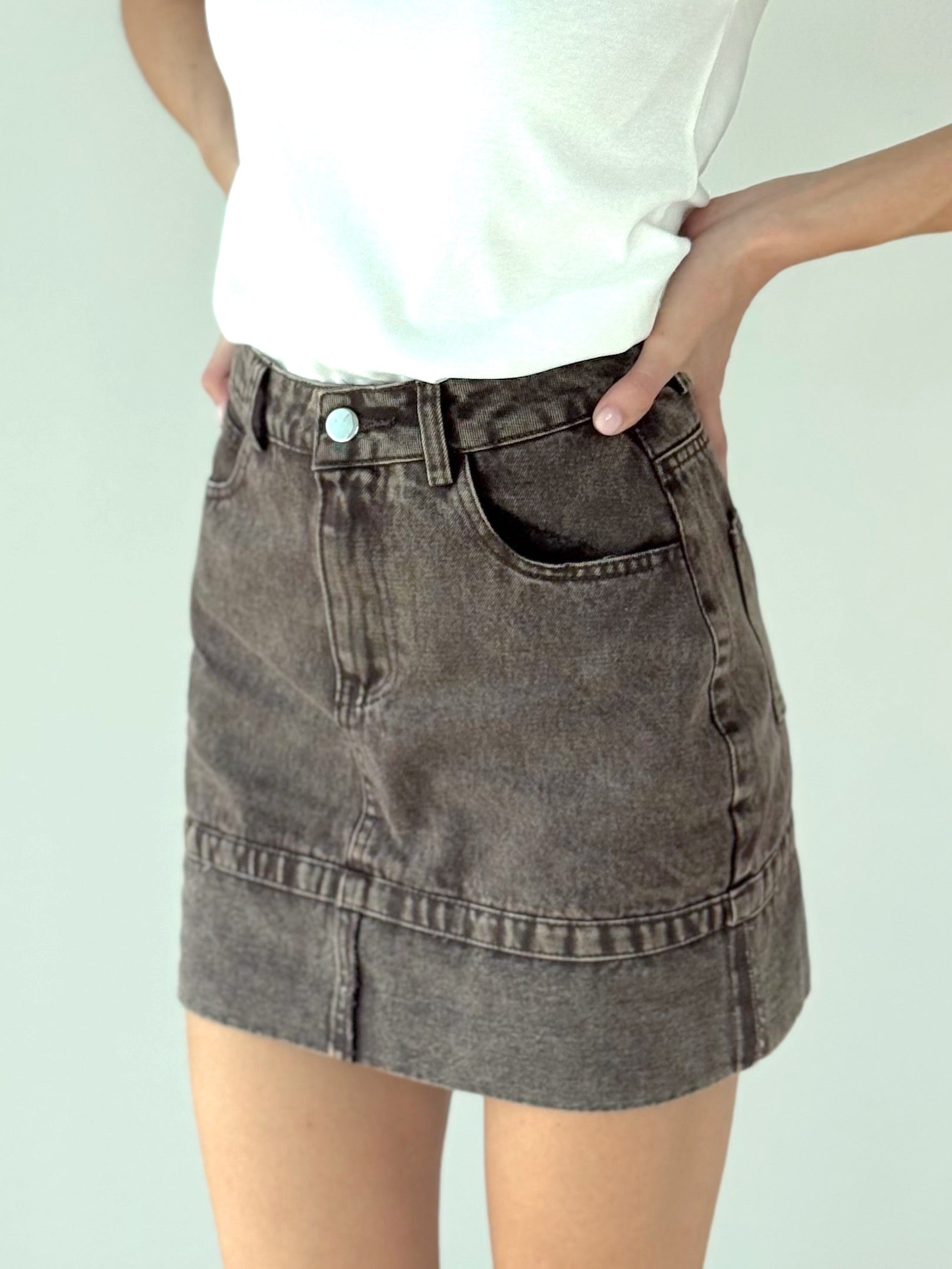 GONNA DENIM MARRONE CON RISVOLTO