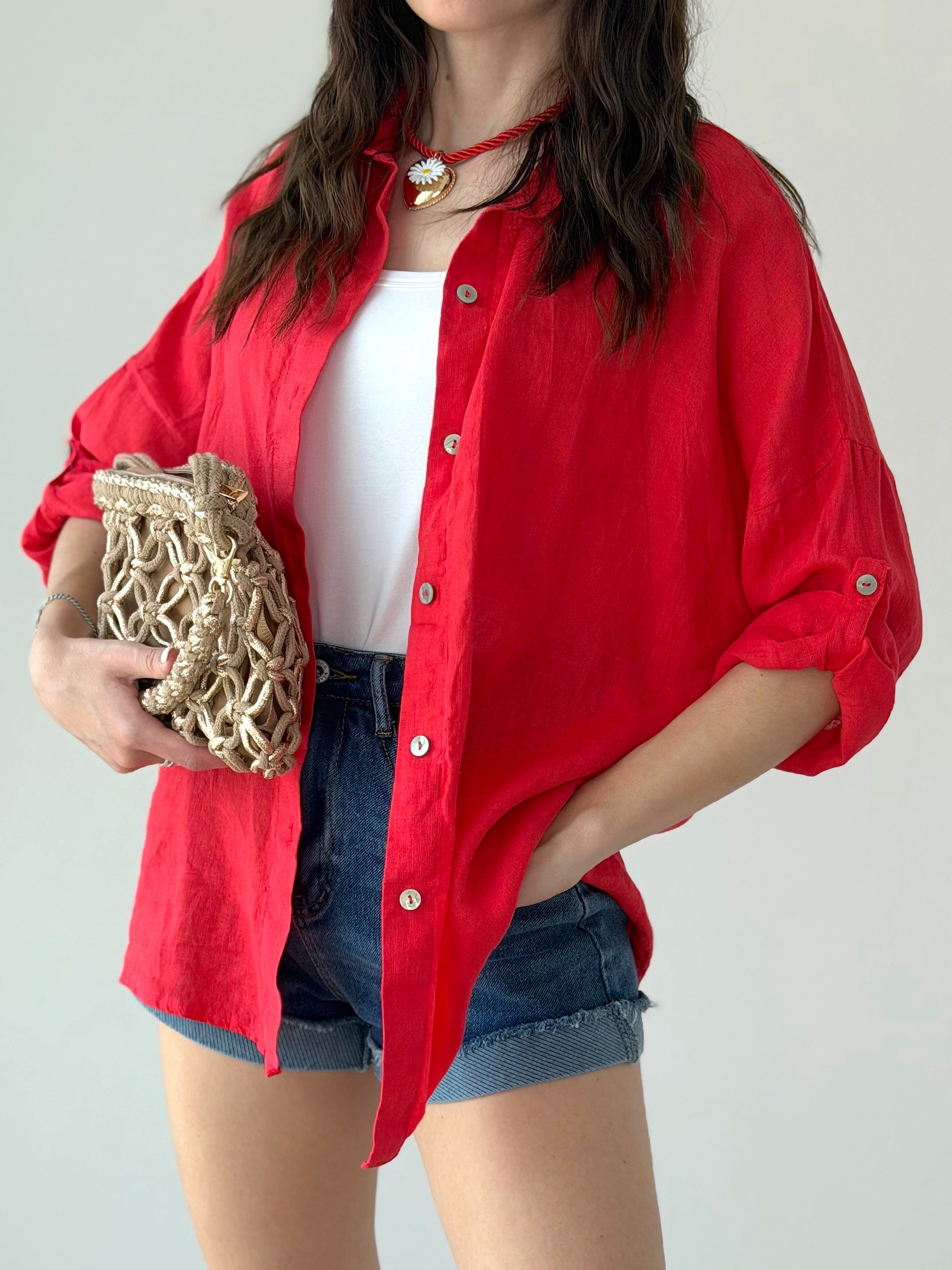 CAMICIA 100% LINO ( MANICA CON BOTTONCINO )