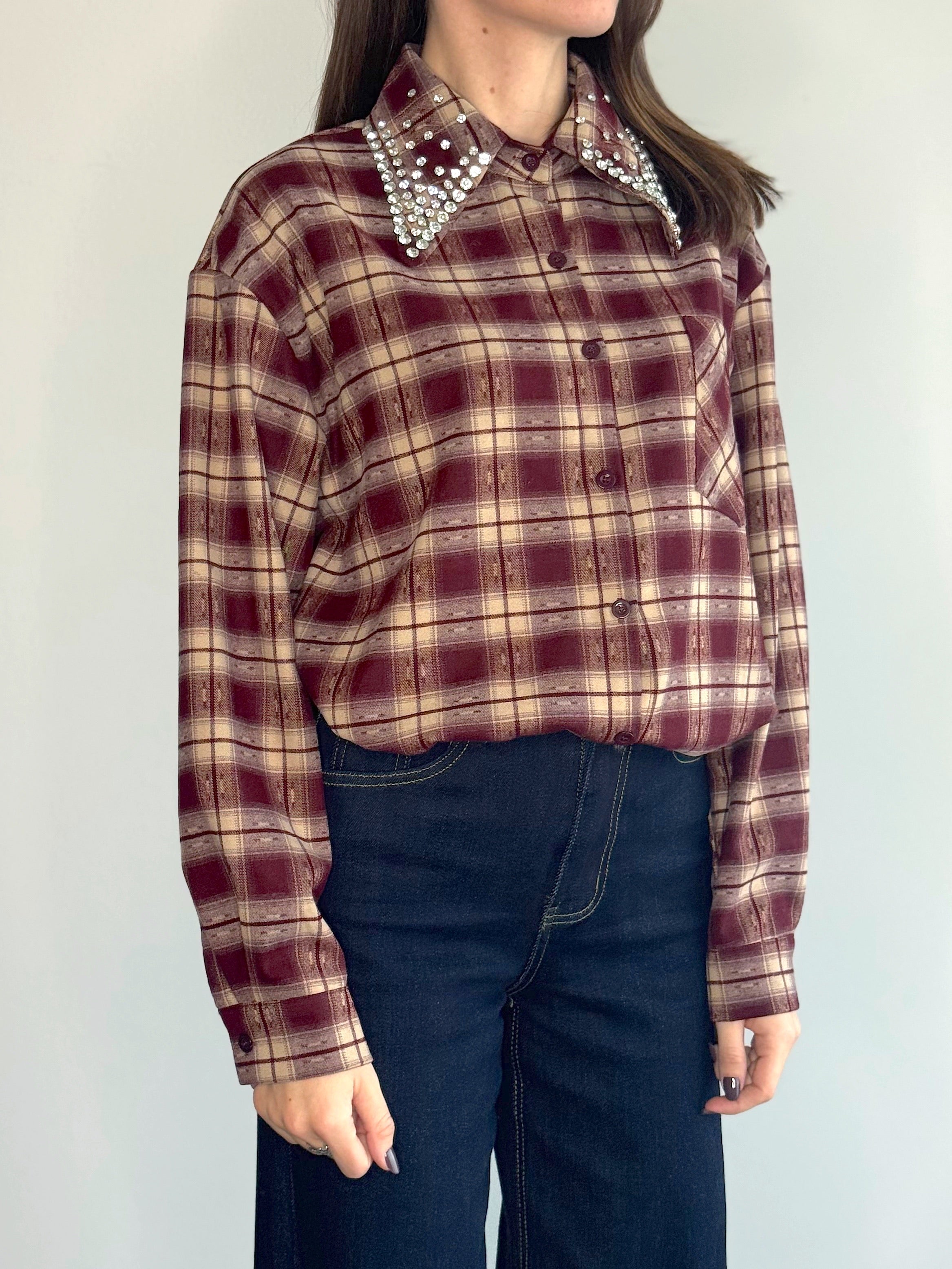 CAMICIA WOOD FLANELLA CON STRASS
