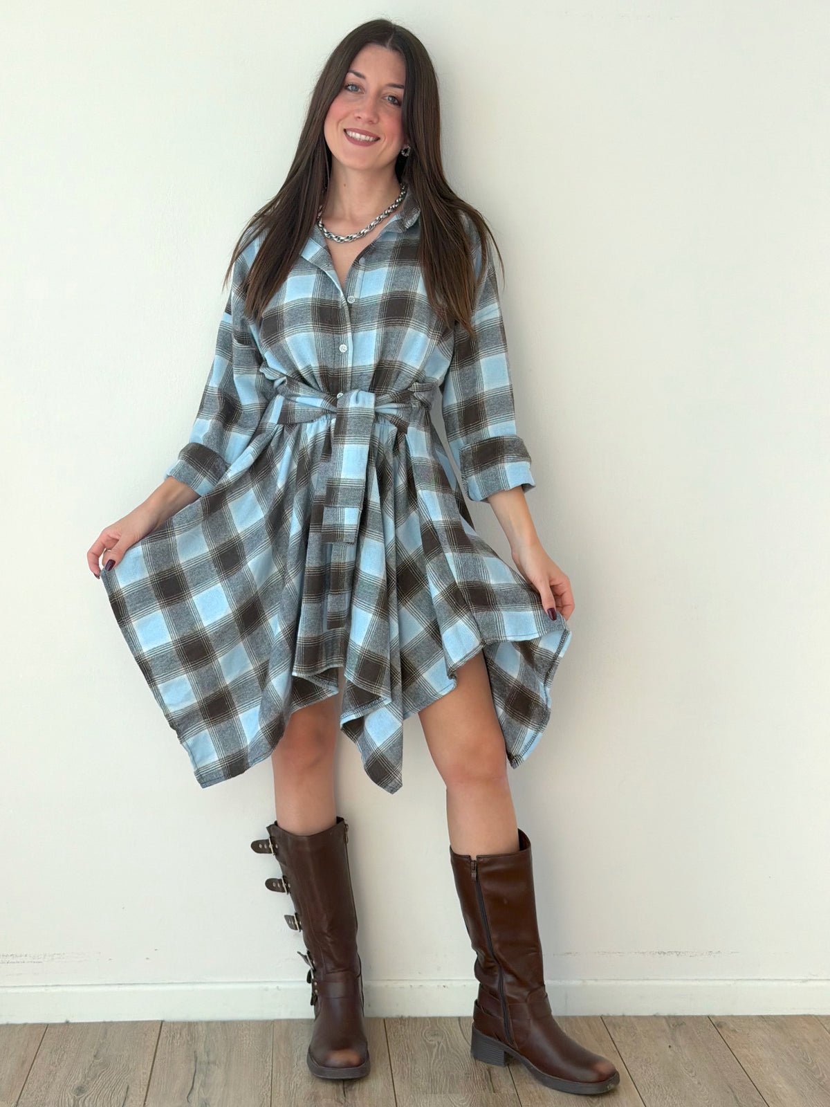 VESTITO CAMICIA IN FLANELLA CON NODO