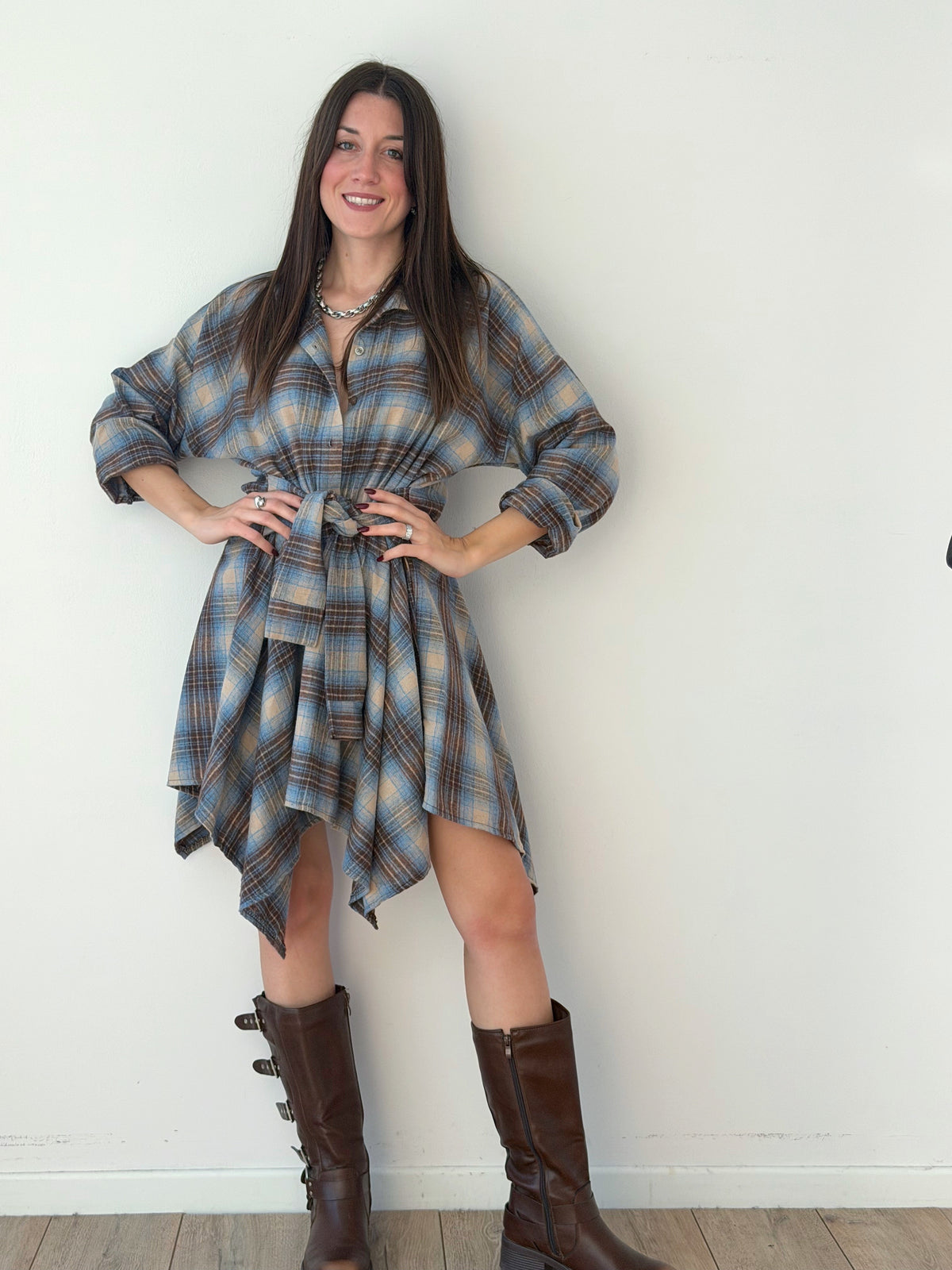 VESTITO CAMICIA IN FLANELLA CON NODO
