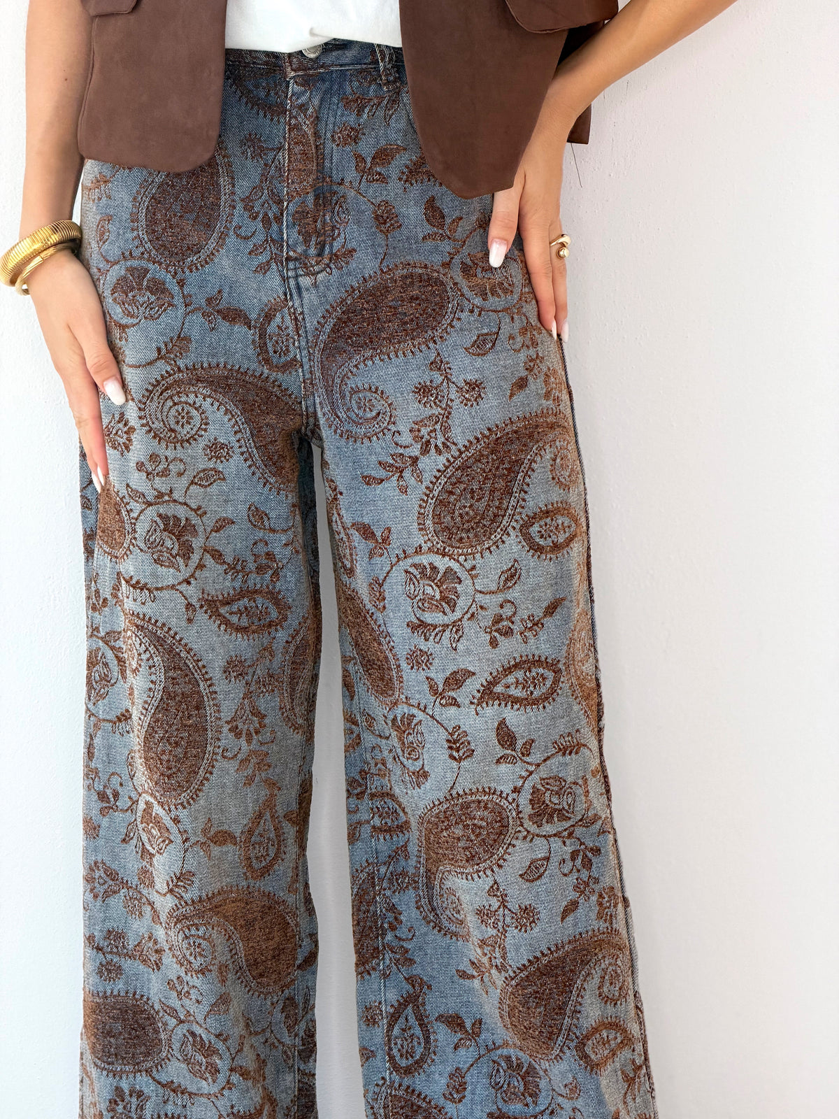 DENIM WIDE LEG PAISLEY
