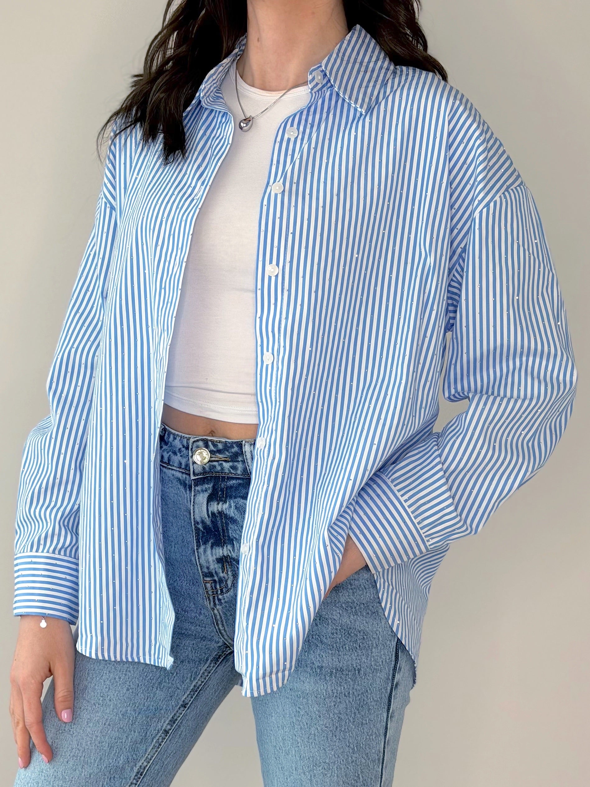 CAMICIA GESSATA OVER CON STRASS