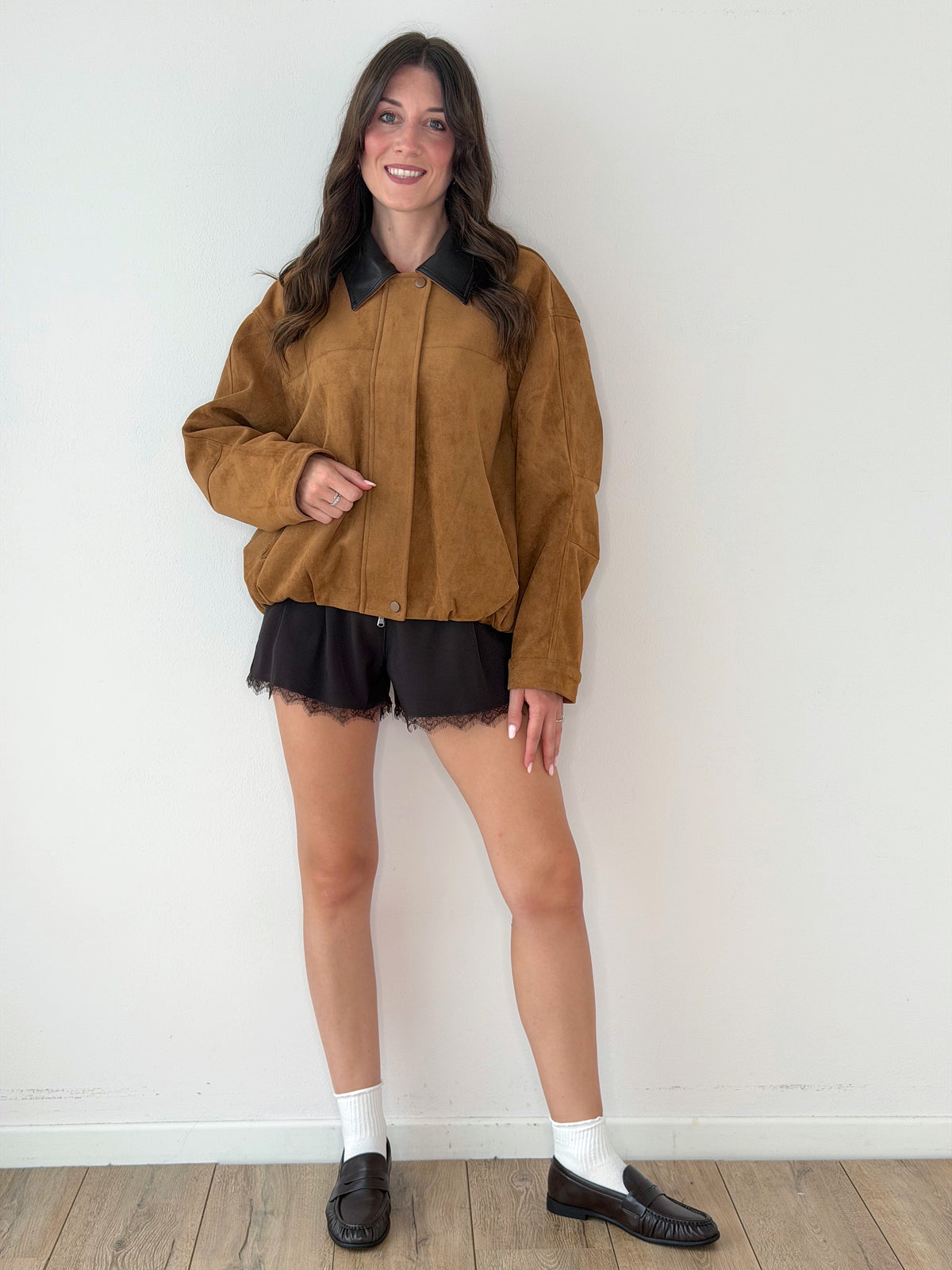 BOMBER IN SUEDE CON COLLETTO ECOPELLE