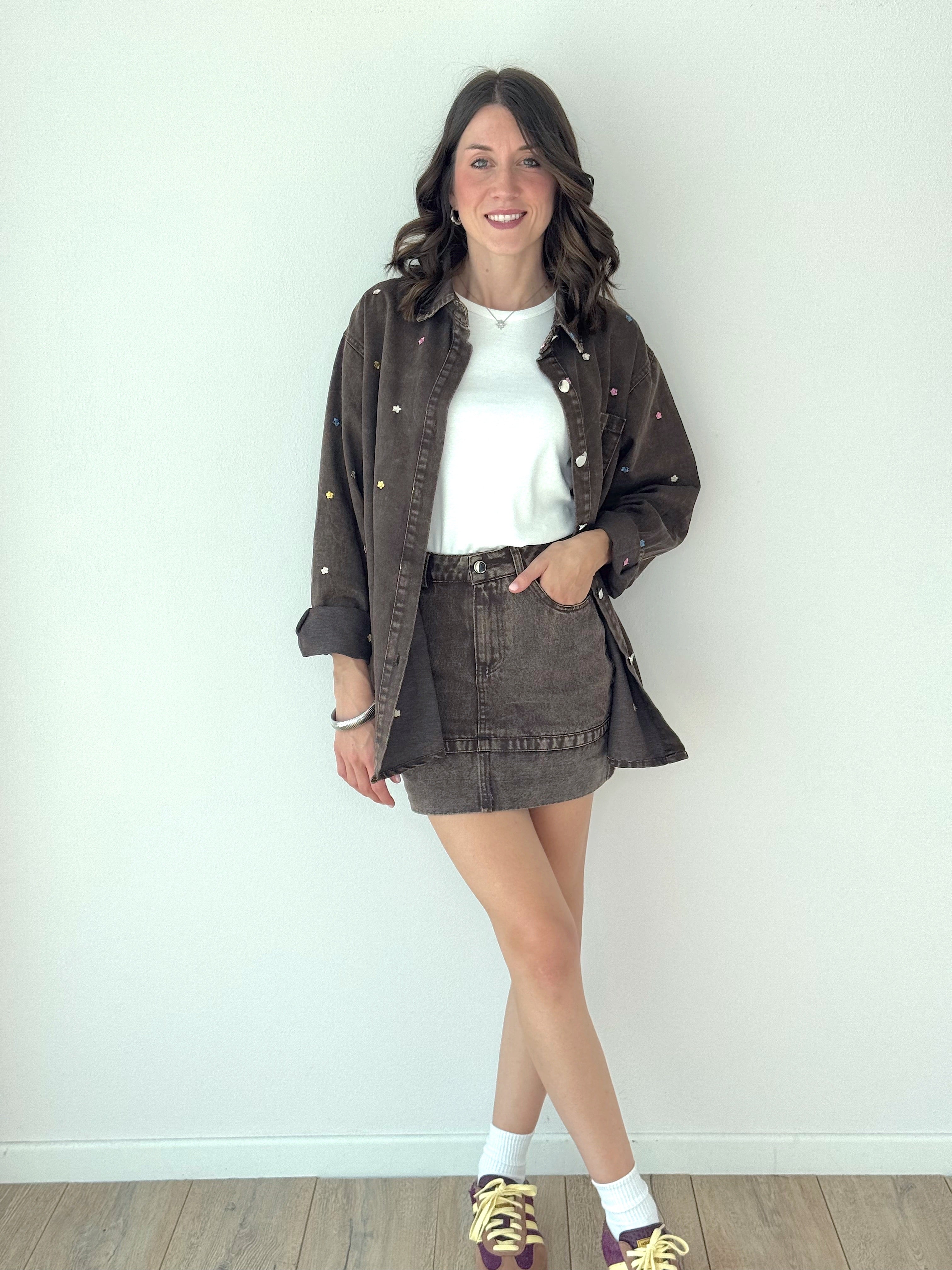 GONNA DENIM MARRONE CON RISVOLTO