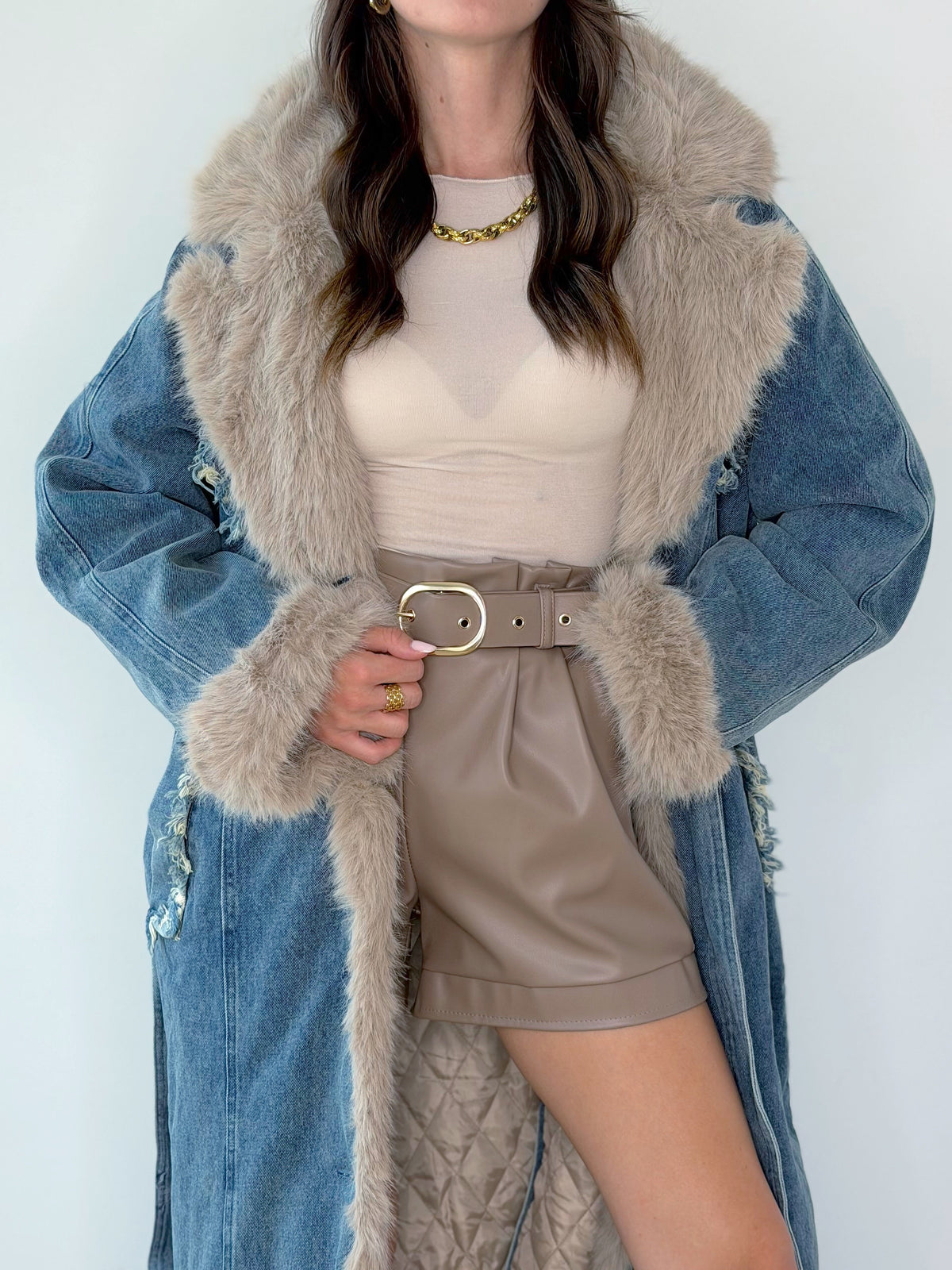 CAPPOTTO DENIM CON ECOPELLICCIA ( PREMIUM QUALITY )