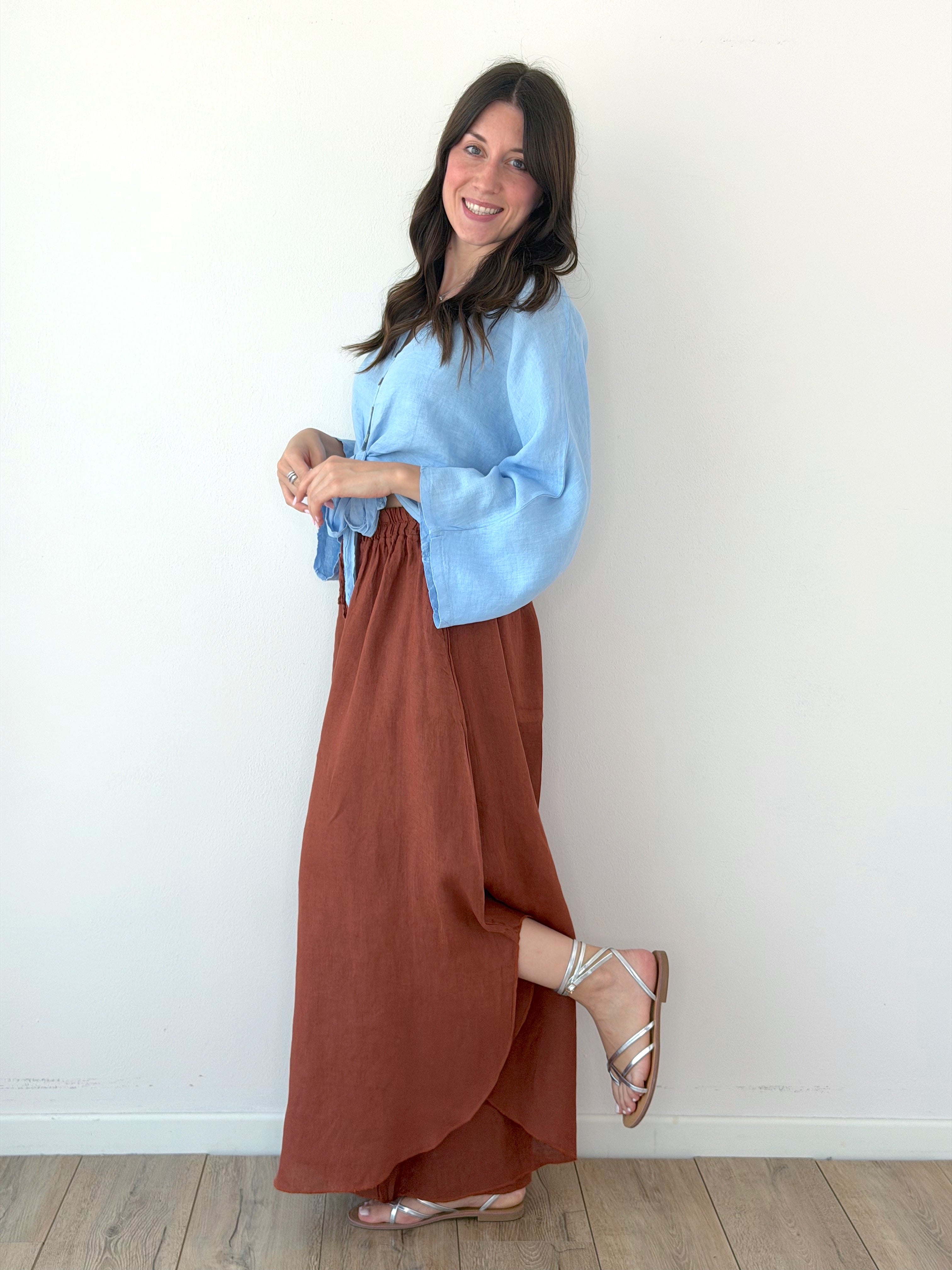 PANTALONE 100% LINO A FARFALLA