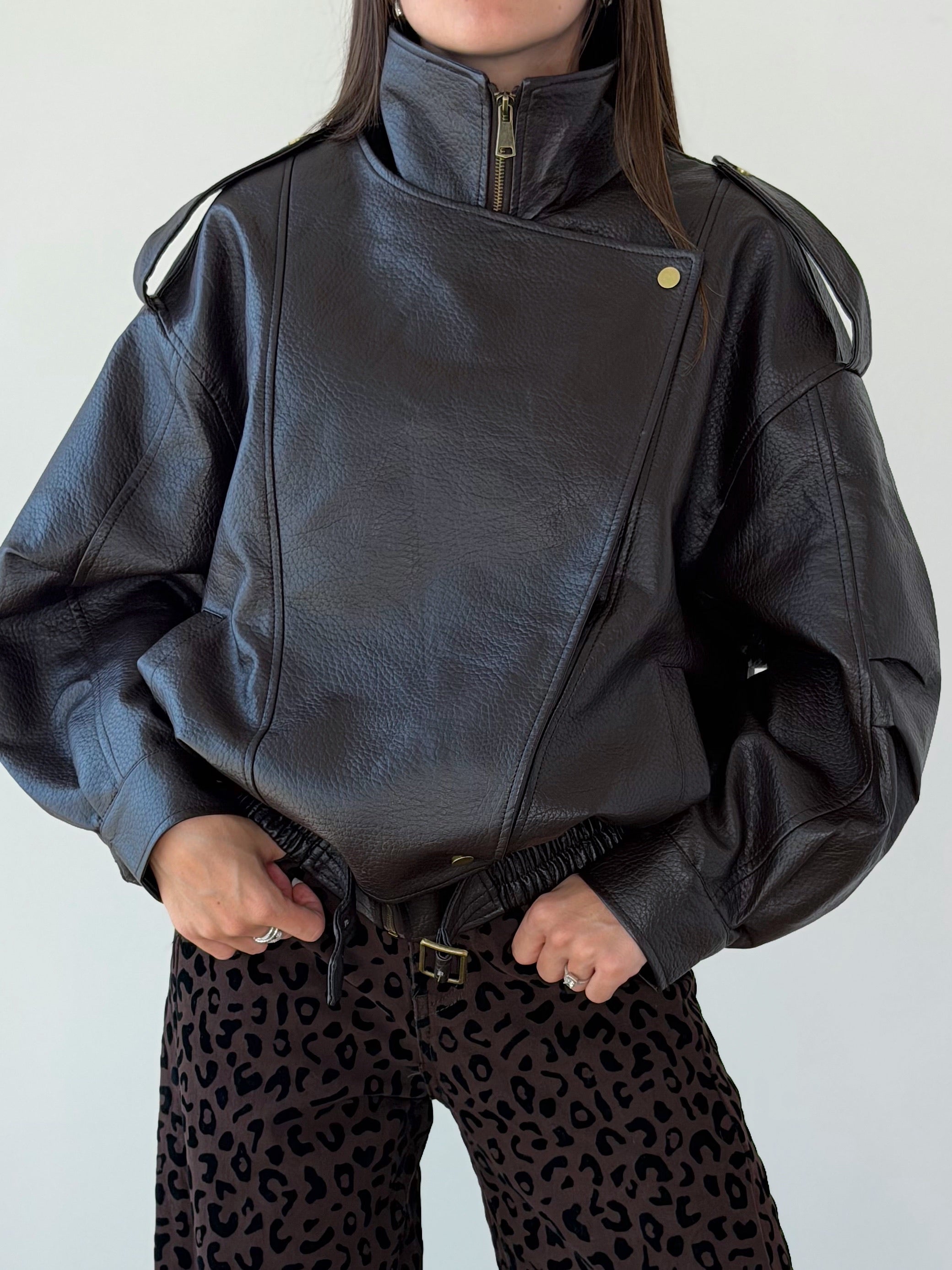 BOMBER ECOPELLE MARTELLATA CON COLLO ALTO ( PREMIUM QUALITY )