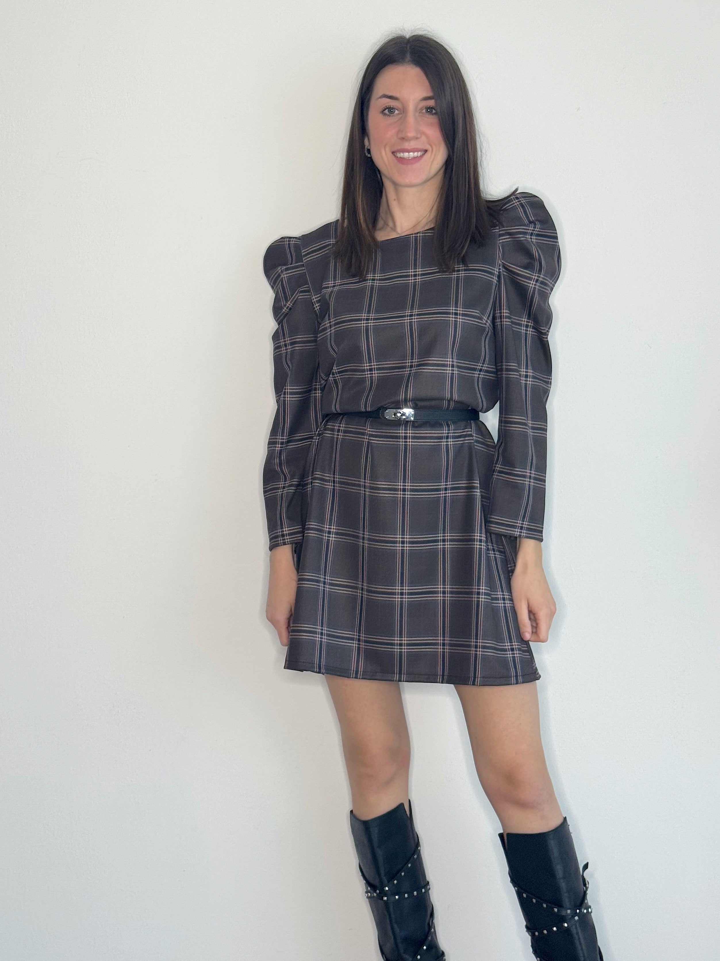 VESTITINO SCOZZESE CON MANICHE A SBUFFO