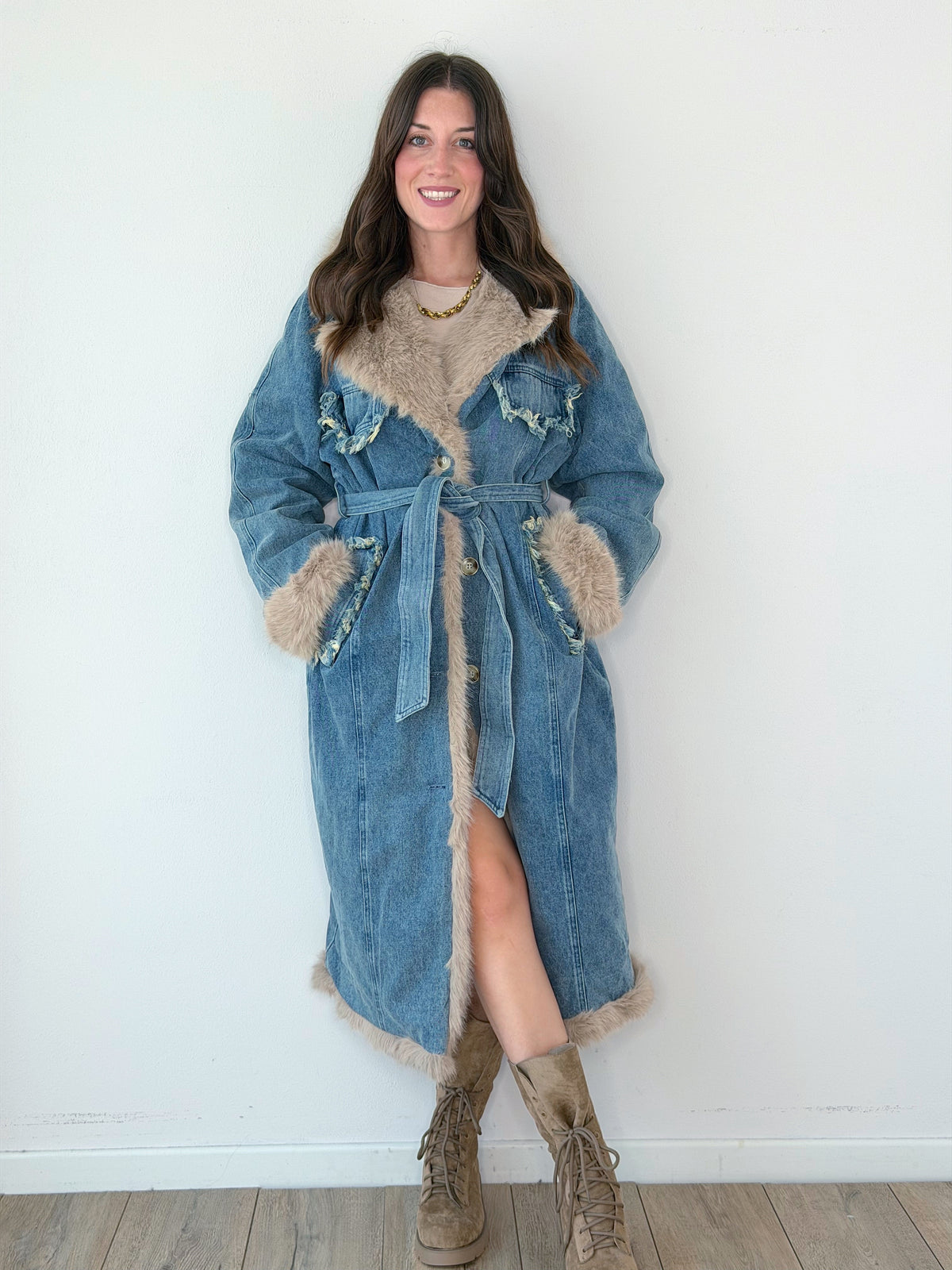 CAPPOTTO DENIM CON ECOPELLICCIA ( PREMIUM QUALITY )