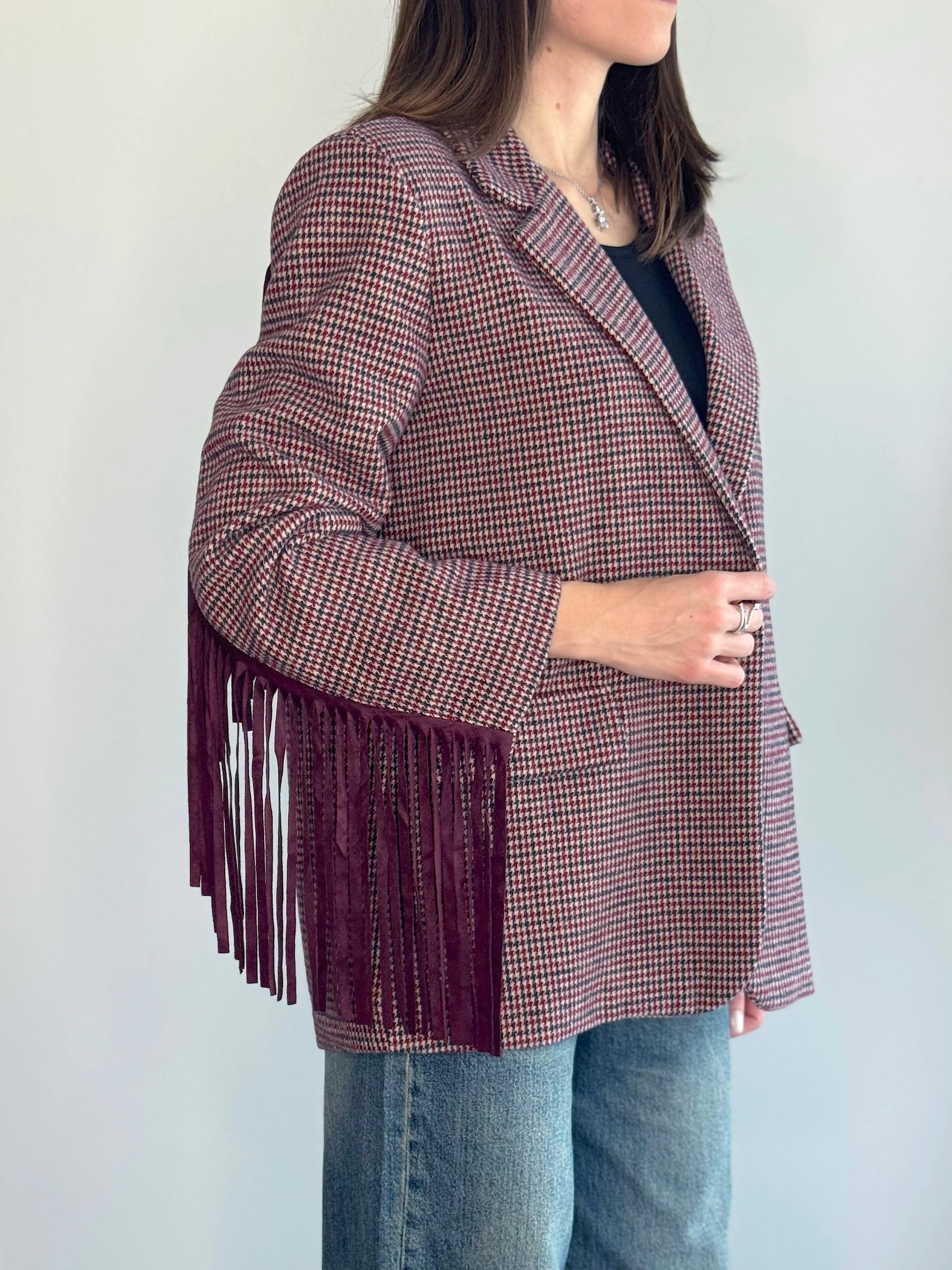 GIACCA PIED DE POULE CON FRANGE ( 15% lana )